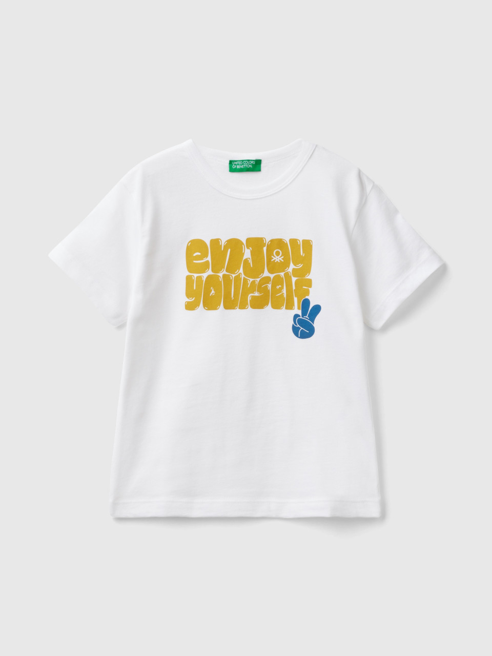 Benetton, Shirt Aus Bio-baumwolle Mit Print, Weiss, male
