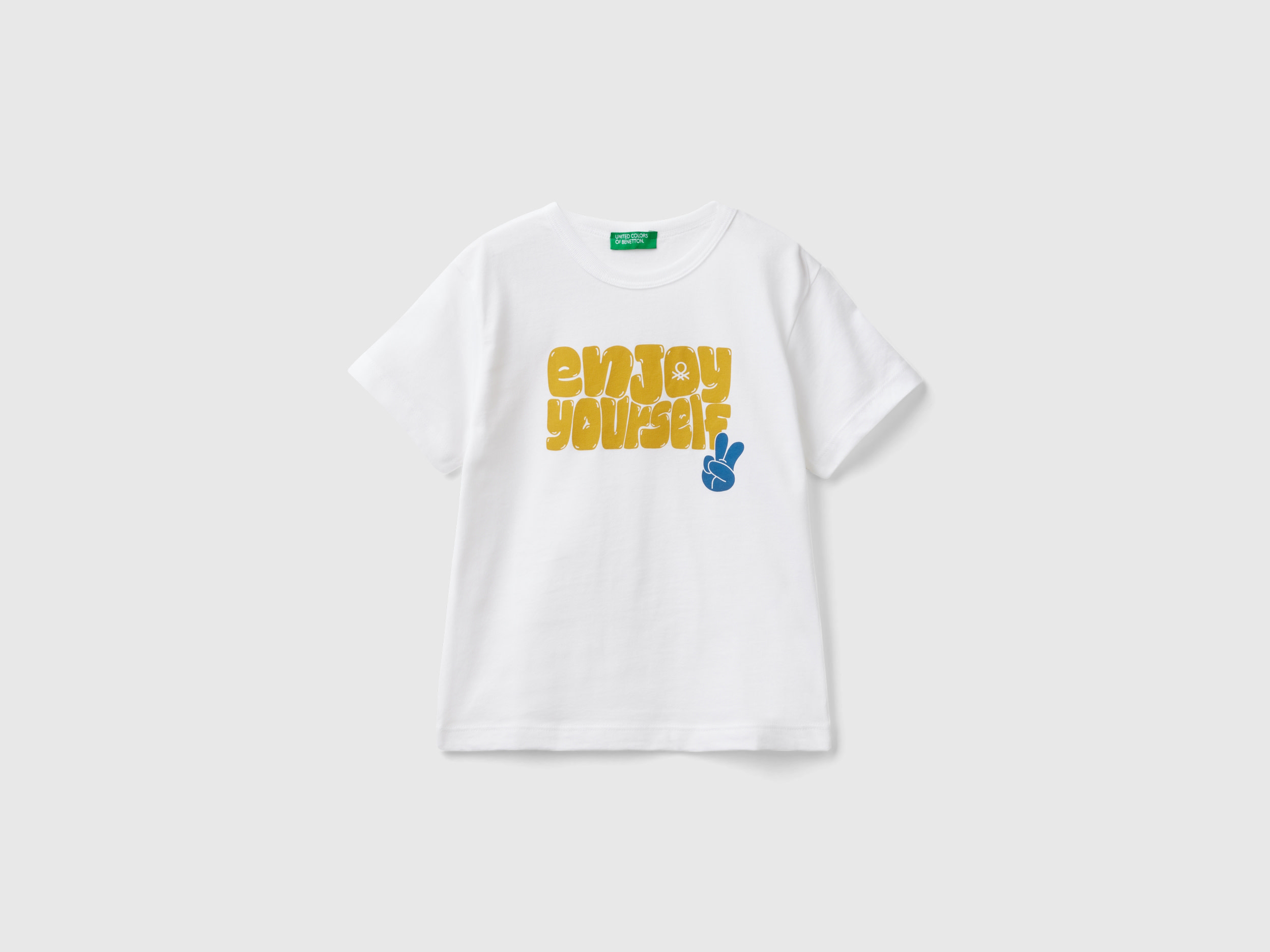 Image of Benetton, T-shirt In Organic Cotton With Print, size 104, White, Kids