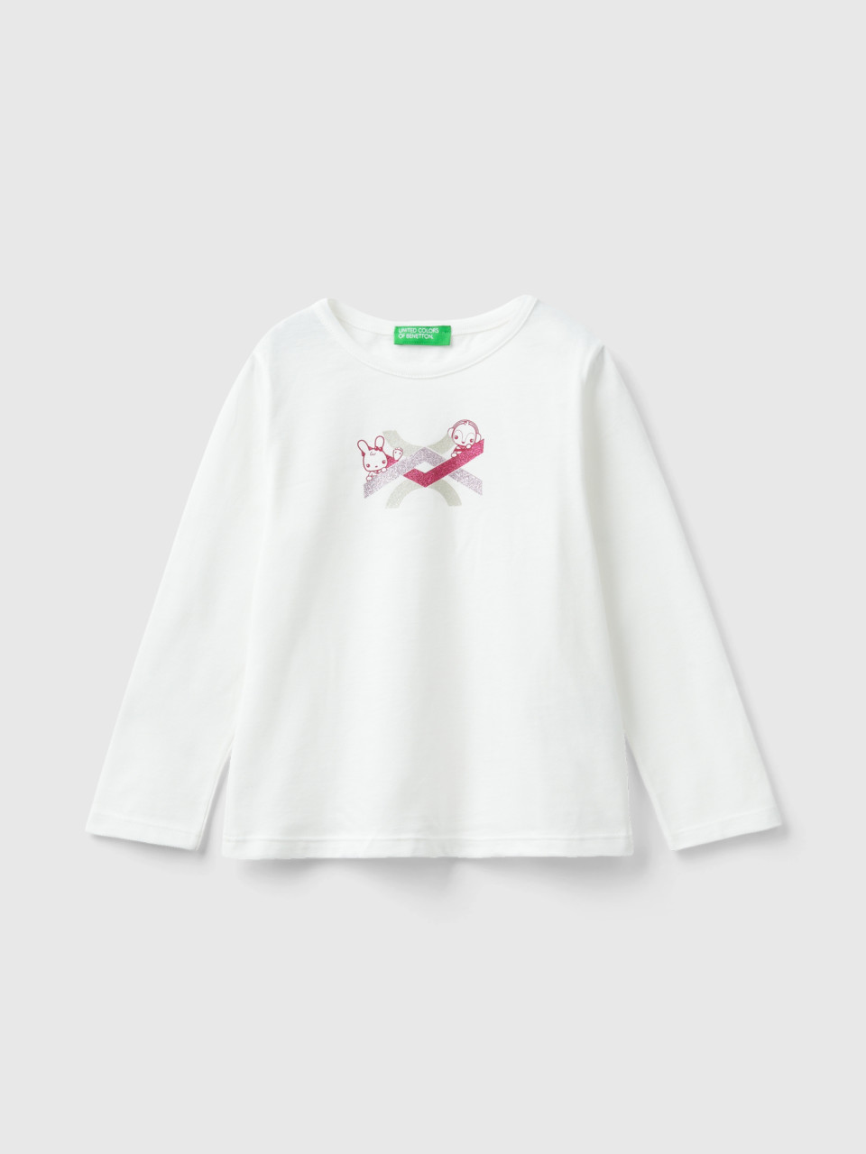 Benetton, T-shirt Coupe Regular En Coton Bio, Blanc, Enfants