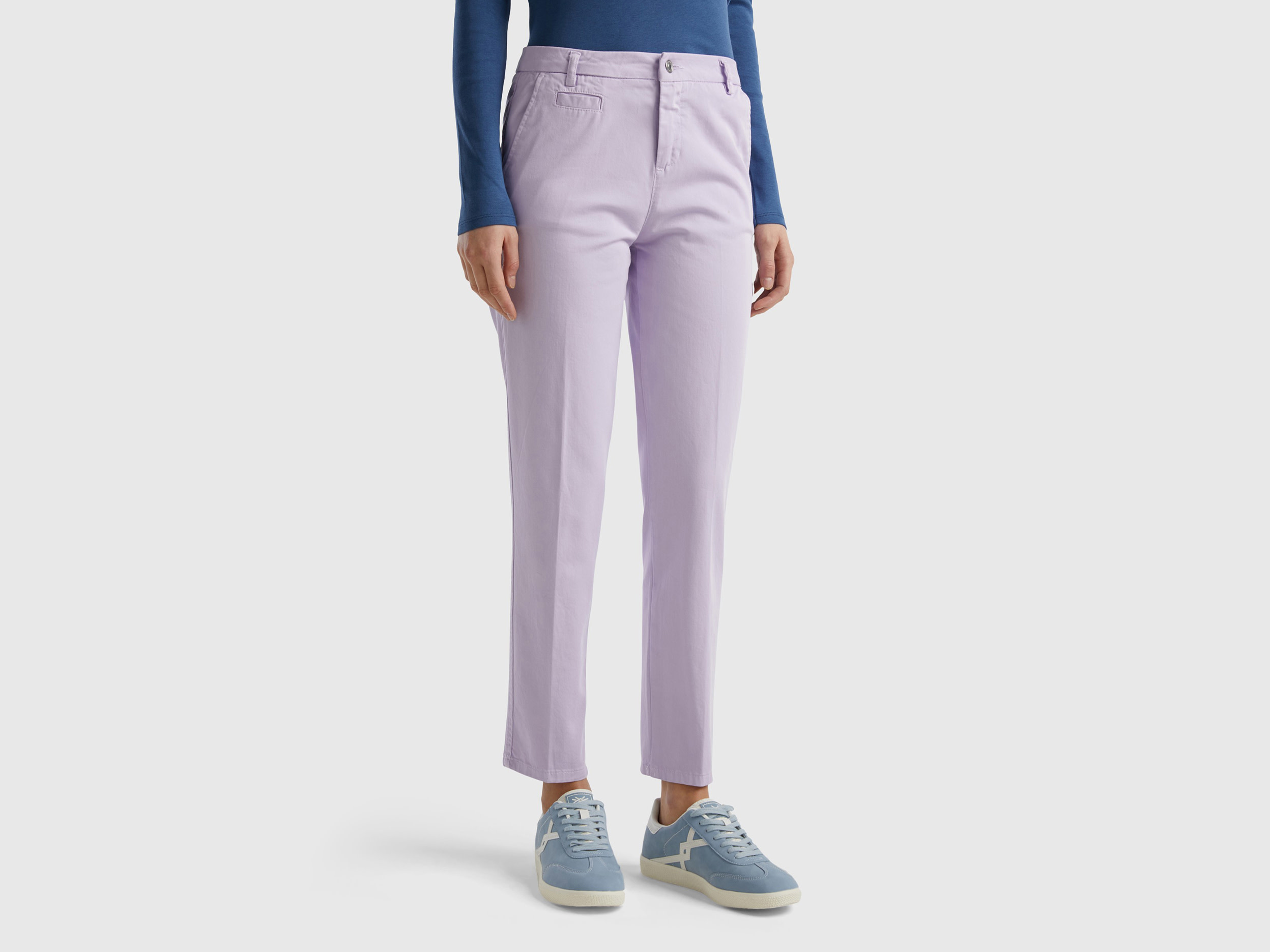 Benetton, Lilac Slim Fit Cotton Chinos, size , Lilac, Women