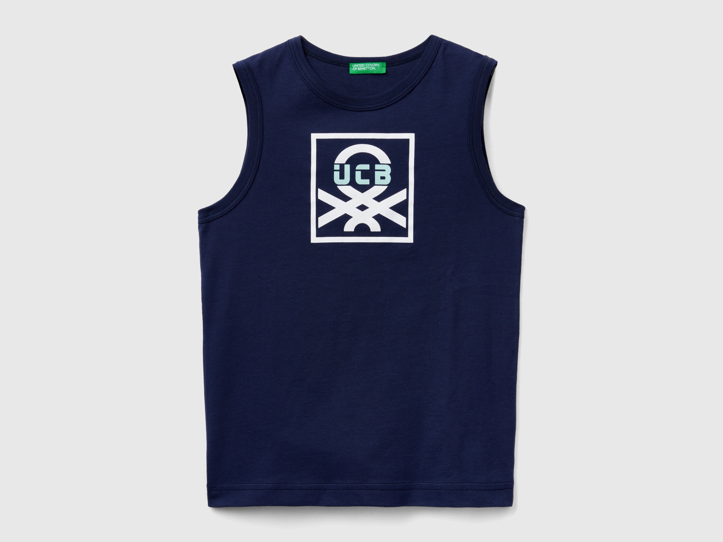 Image of Benetton, Tank Top In 100% Organic Cotton With Logo, size L, Dark Blue, Kids