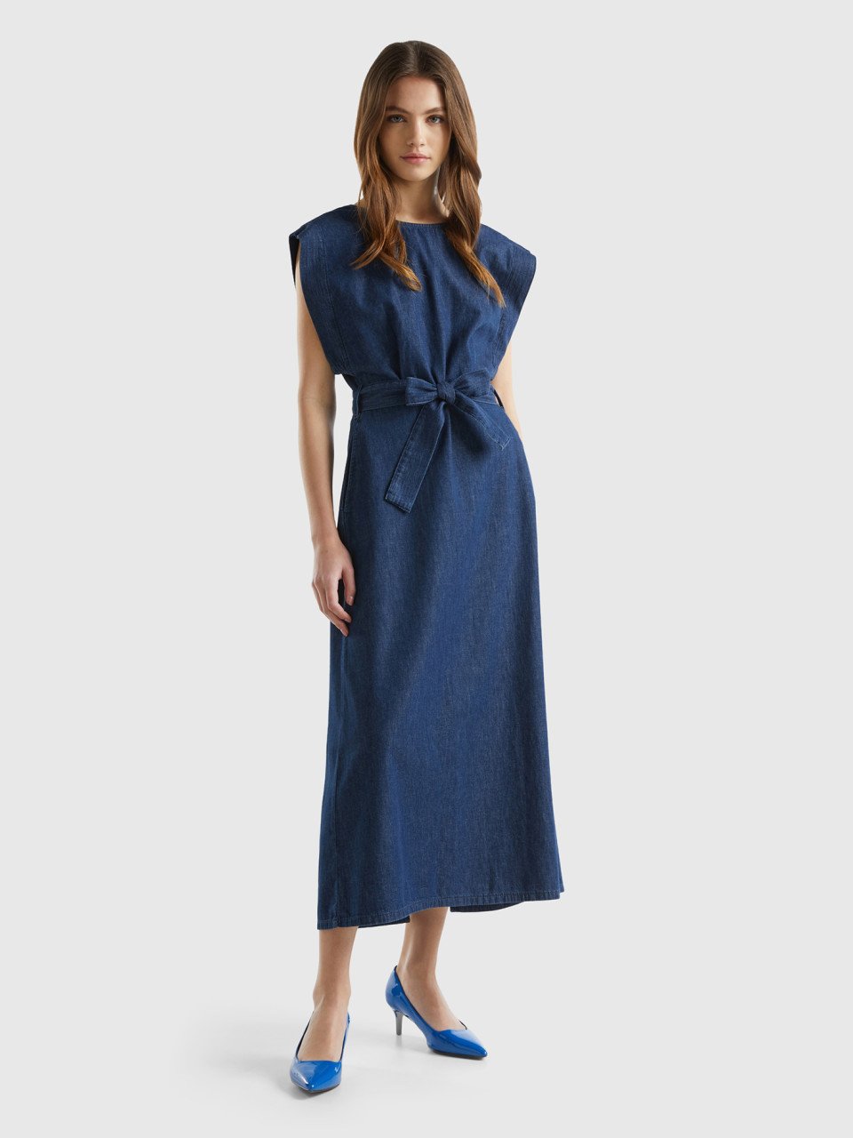 Benetton, Denim Kimono Dress, Dark Blue, Women