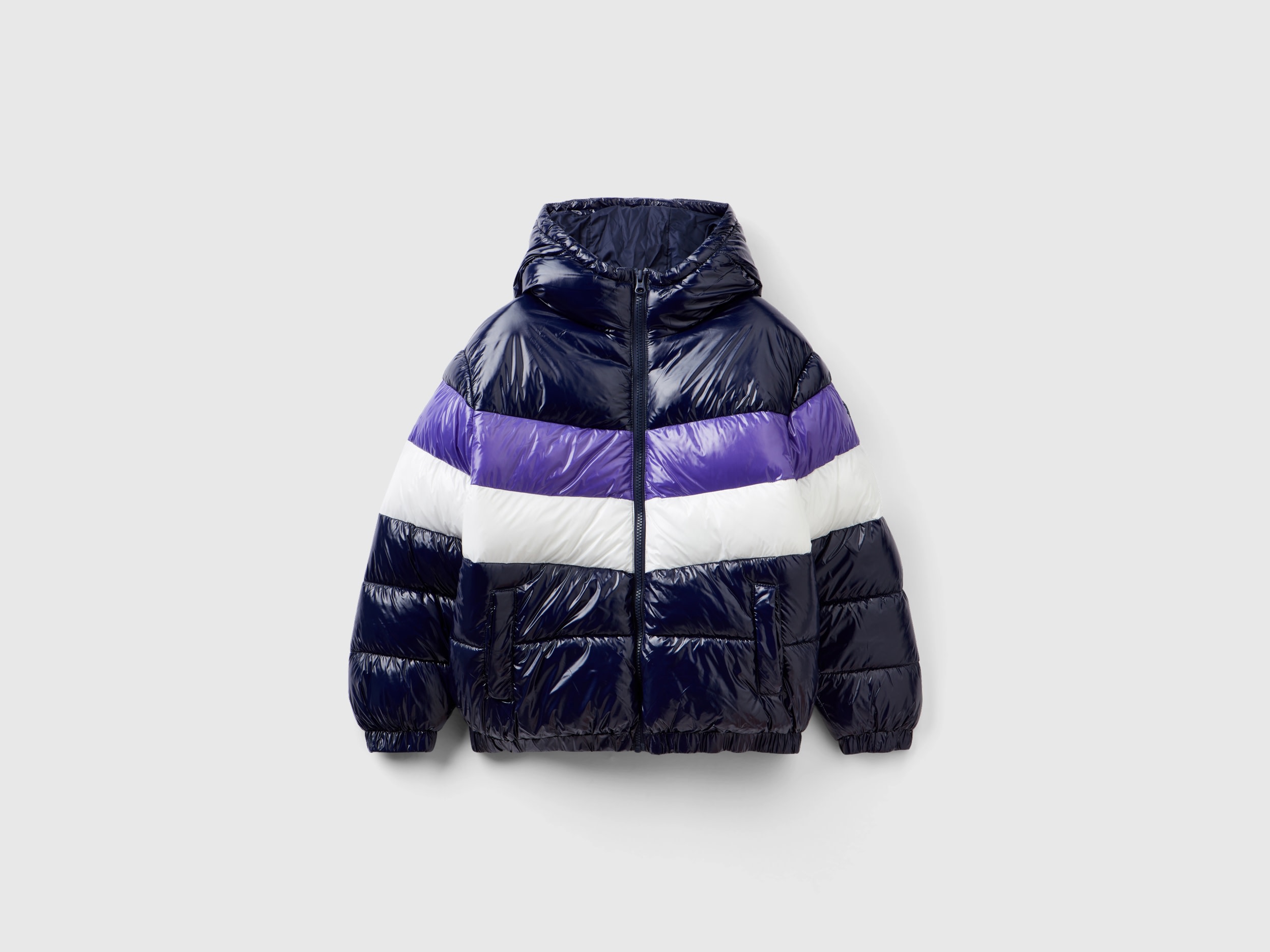 Benetton, Oversized Fit Color Block Padded Jacket, size M, Dark Blue, Kids