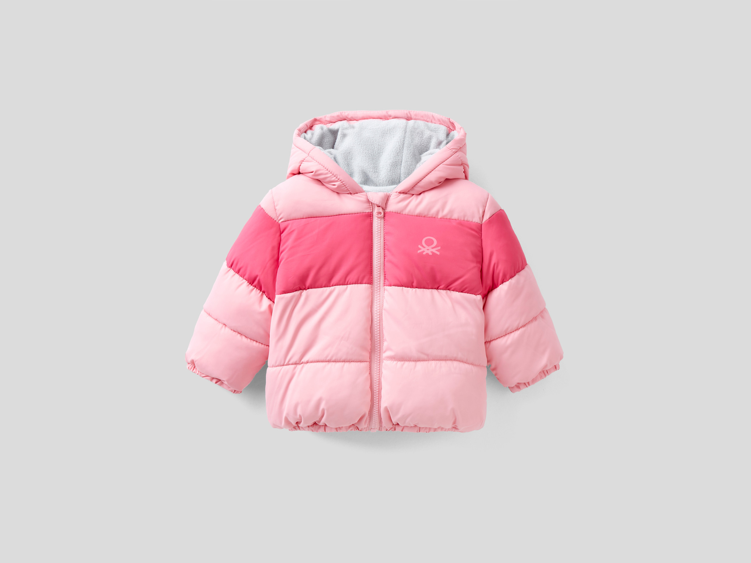 benetton, color block puffer jacket, size 12-18, pink, kids