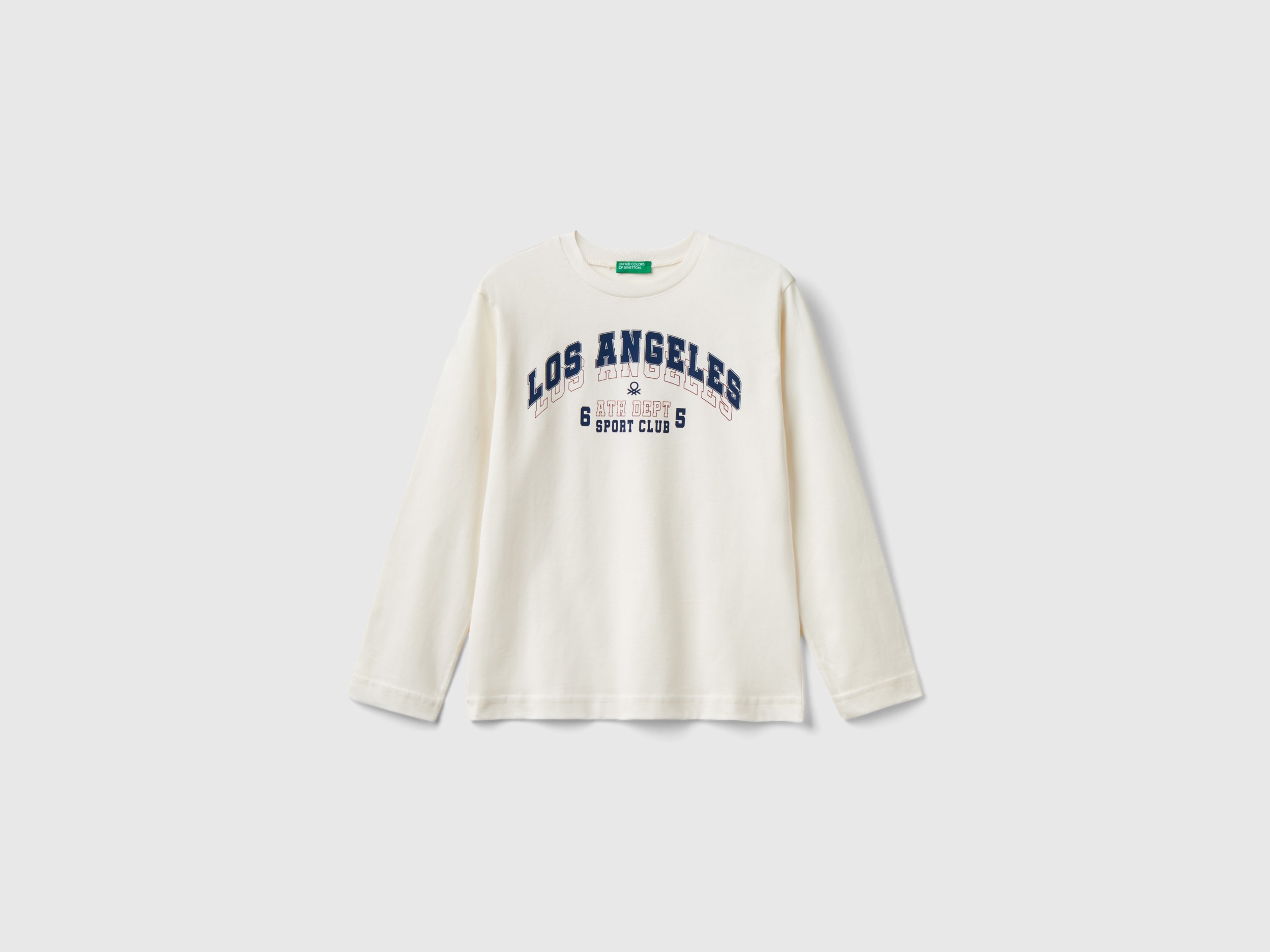 Benetton, T-shirt Manica Lunga Stile College, Bianco Panna, Bambini