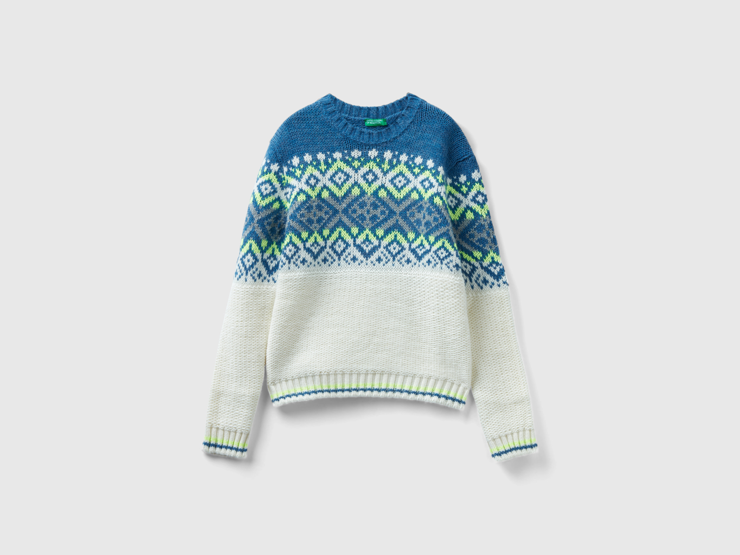 Benetton, Jacquard Sweater With Neon Details, size 2XL, Multi-color, Kids