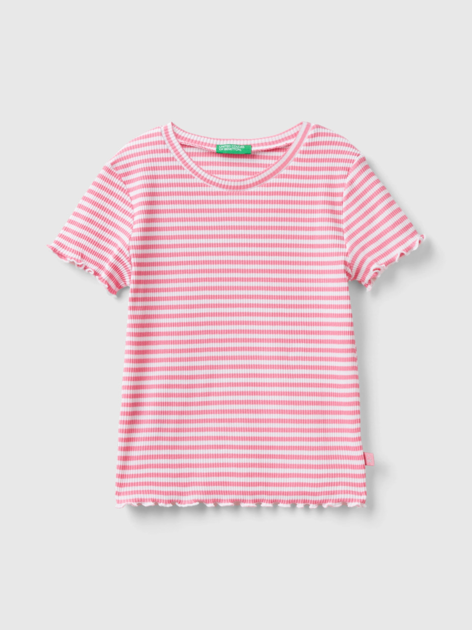 Benetton, Gestreiftes T-shirt Aus Stretch-baumwolle, Pink, female