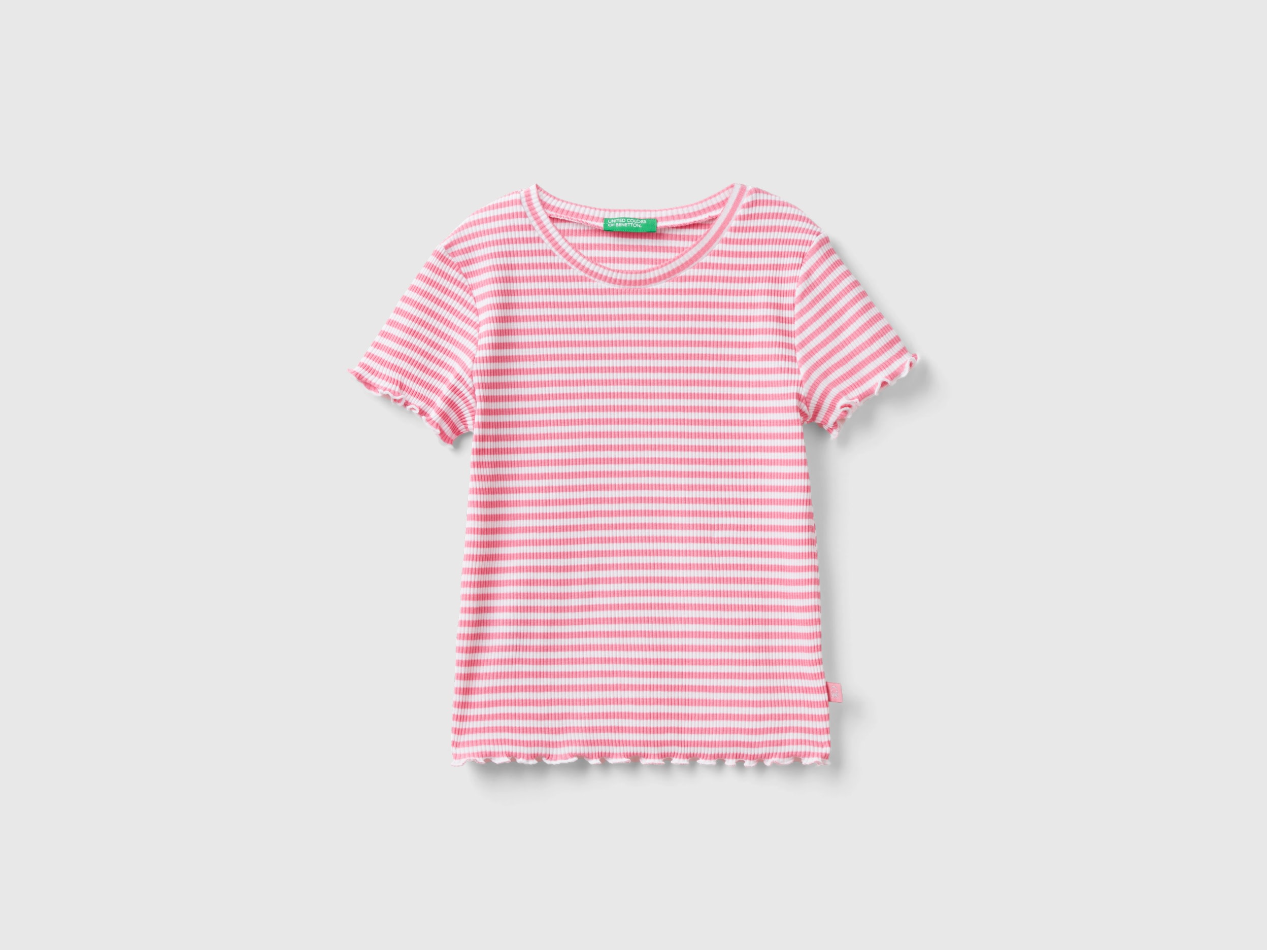 Benetton, Maglietta A Righe In Cotone Stretch, Rosa, Bambini