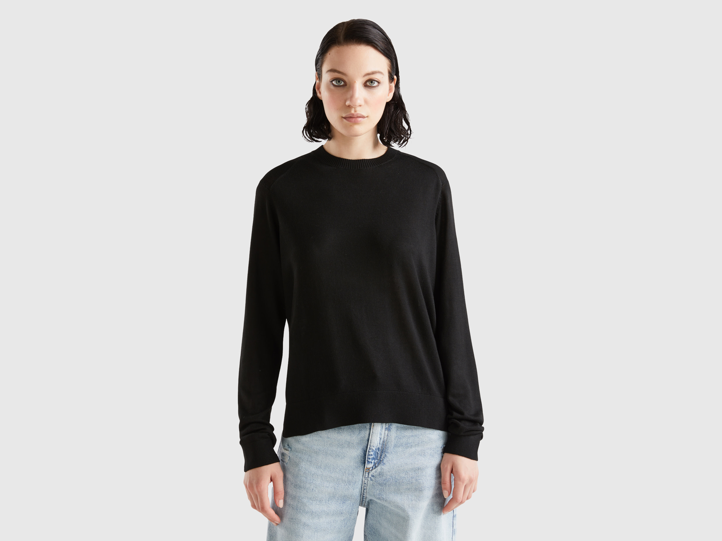 Benetton, Sweater In Viscose Blend With Slits, size M, Black, Women