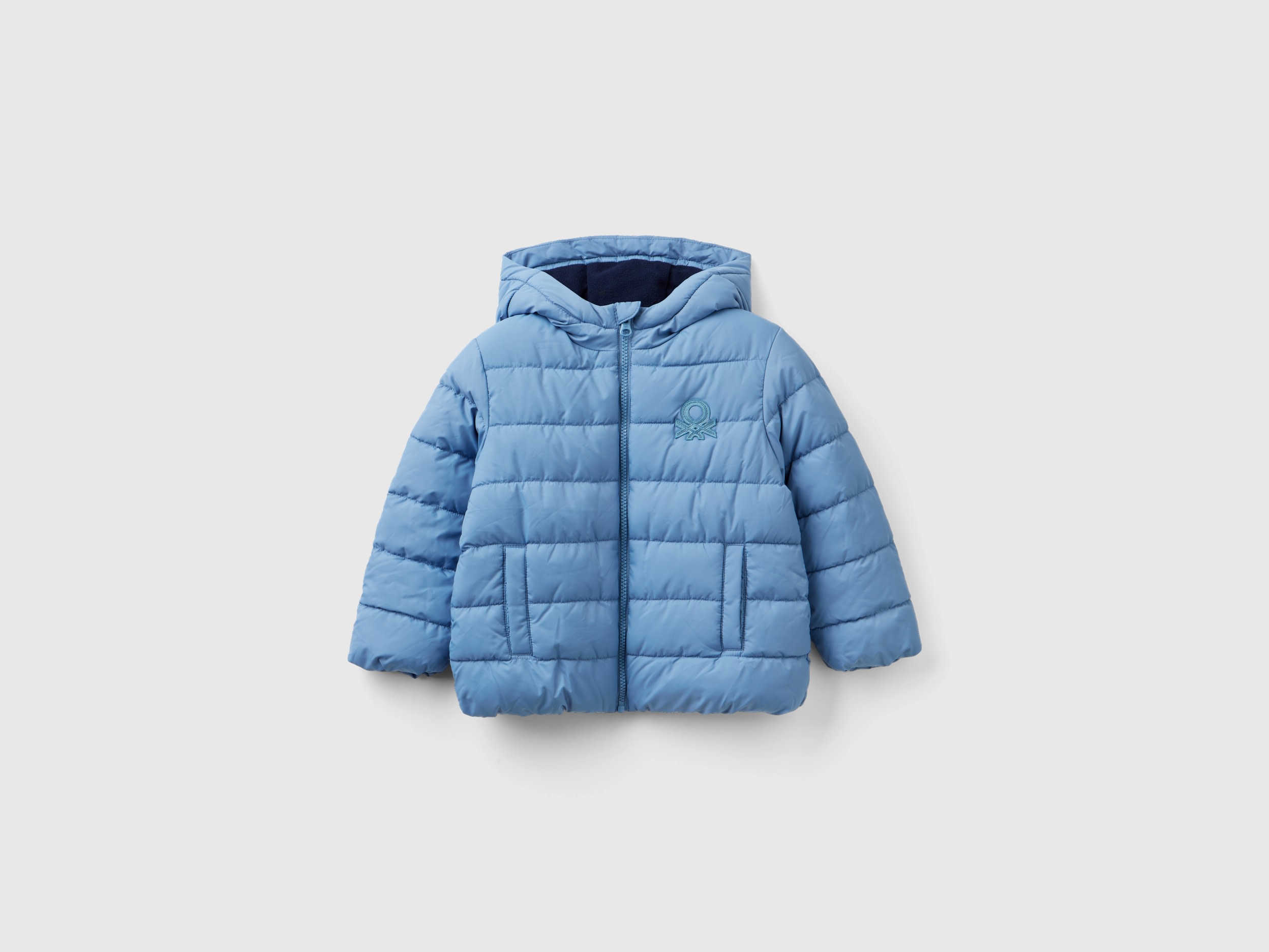 Benetton, Puffer Jacket With Hood And Logo, size 4-5, Light Blue, Kids