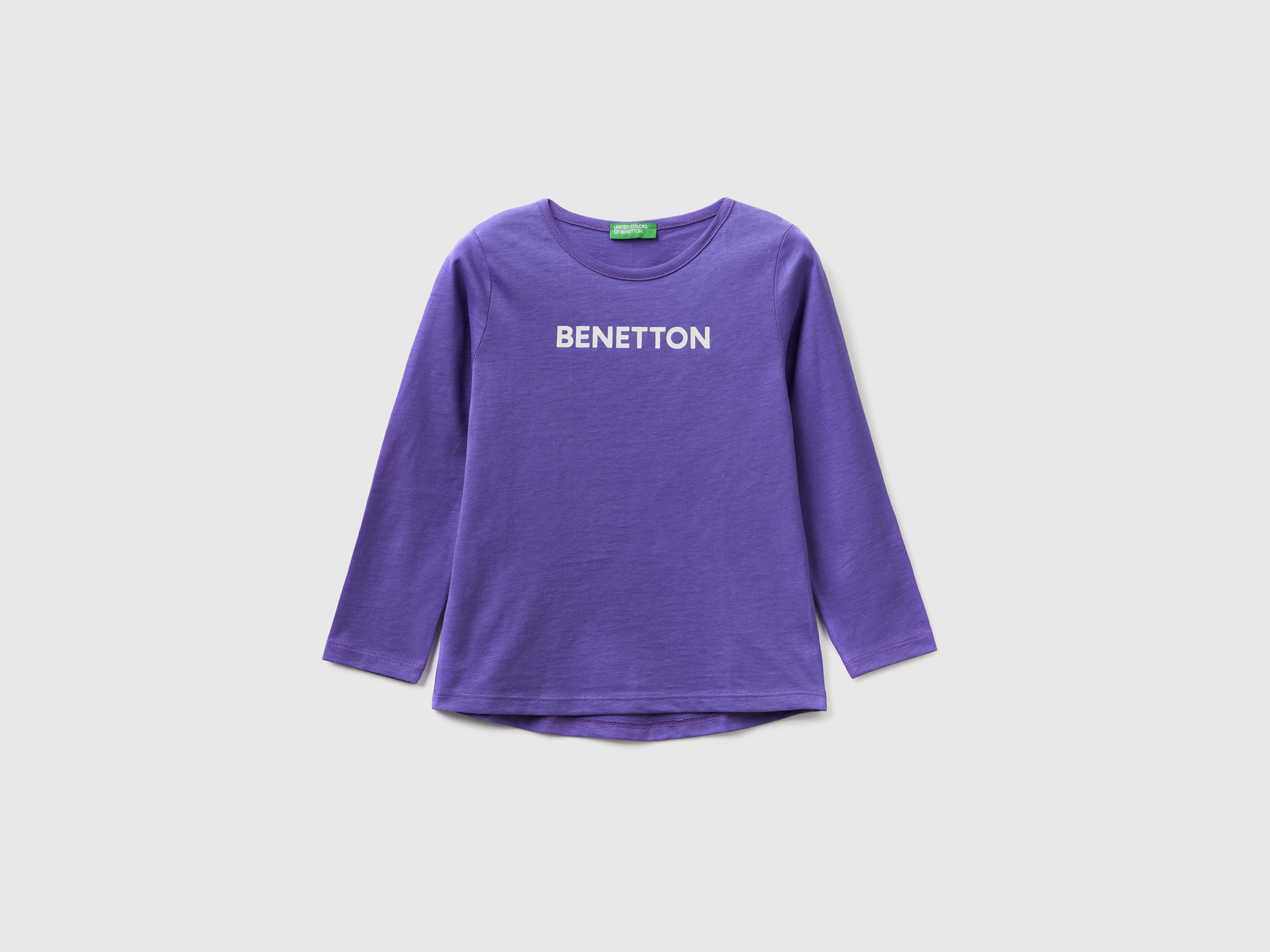 Benetton, 100% Cotton T-shirt With Logo, size 5-6, Violet, Kids