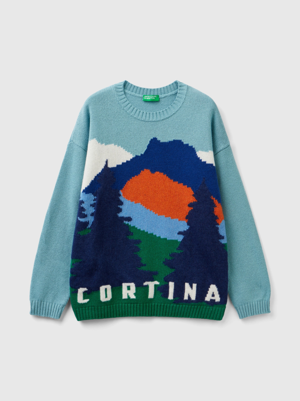 Benetton, Sweater In Wool Blend, Light Blue, Kids