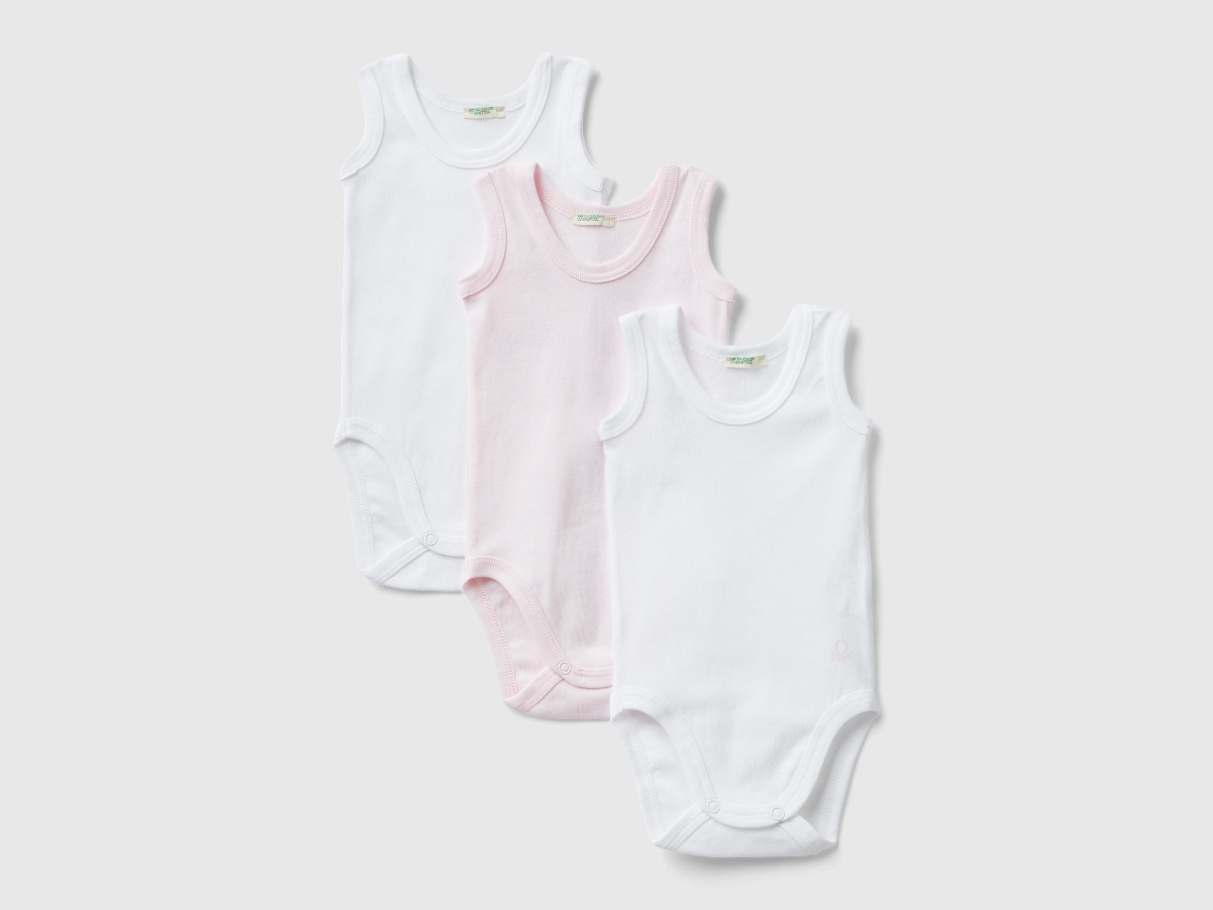 Image of Benetton, Three Solid Colored Tank Top Bodysuits, size 50, Multi-color, Kids