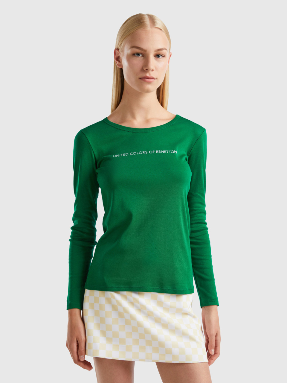 Benetton, Long Sleeve Dark Green T-shirt, Green, Women