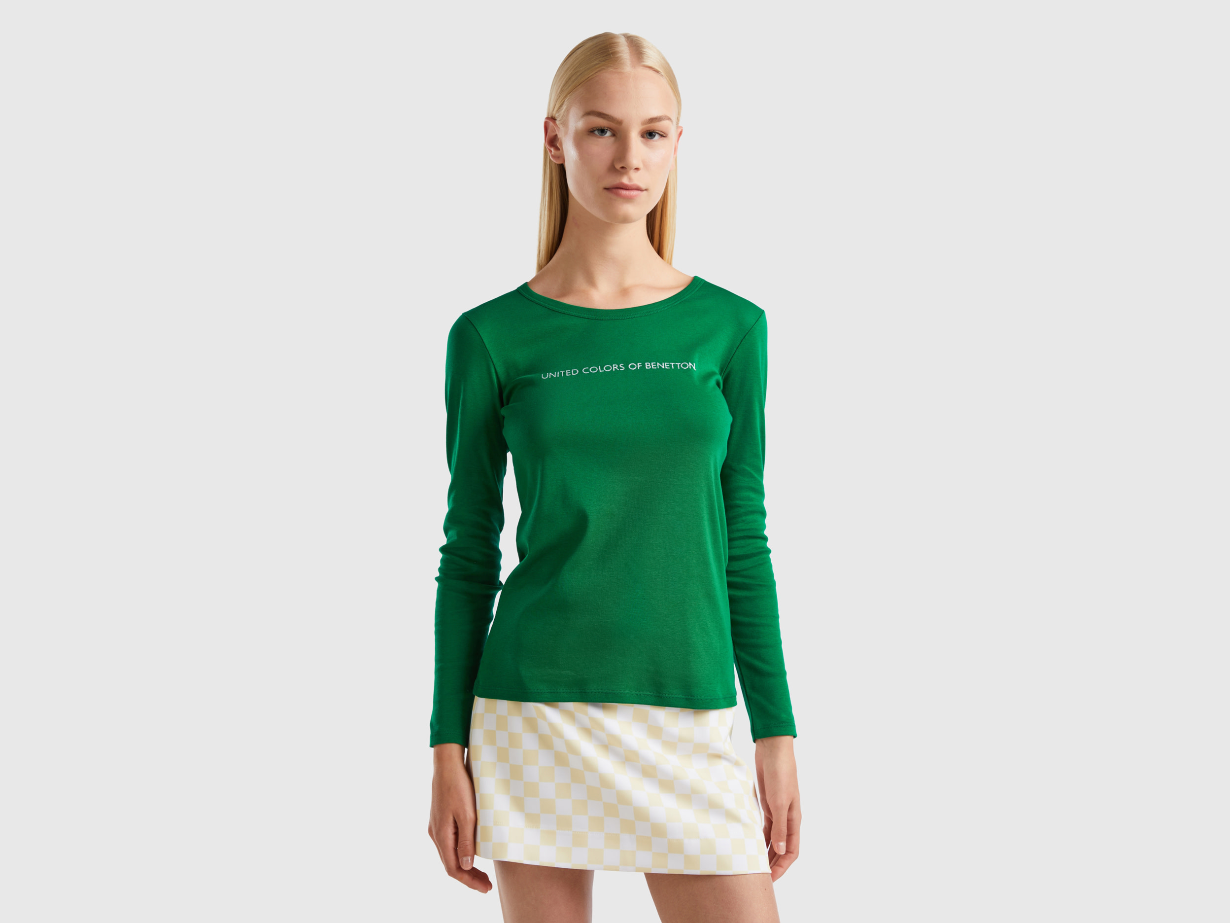 Benetton, Long Sleeve Dark Green T-shirt, size XS, Green, Women