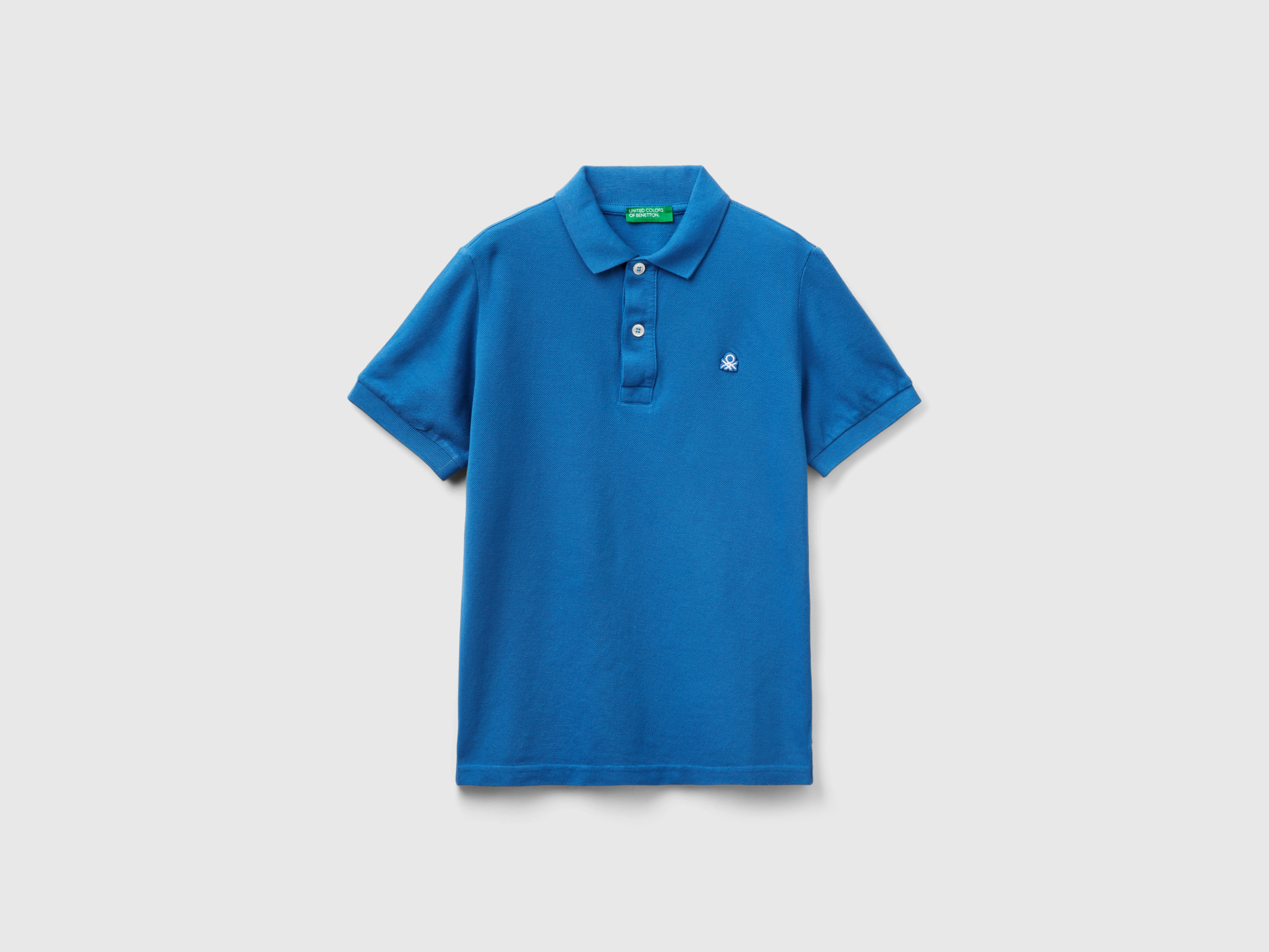 Image of Benetton, Slim Fit Polo In 100% Organic Cotton, size L, Blue, Kids