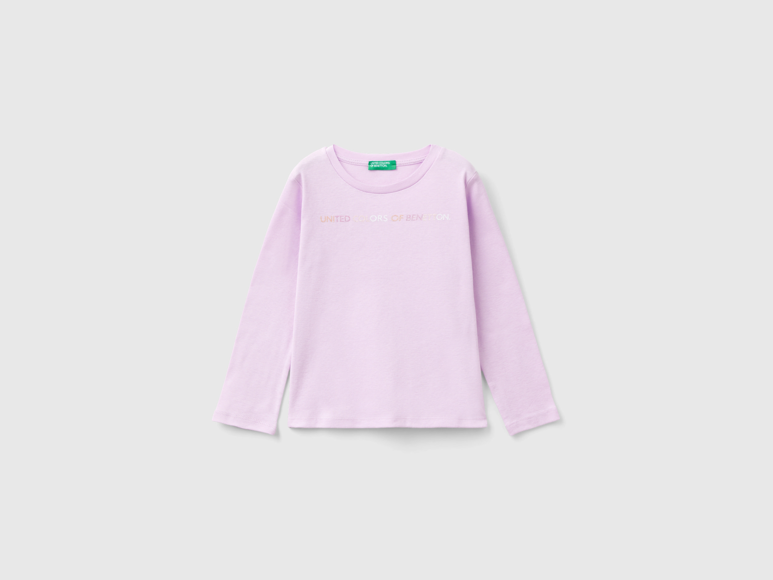 Benetton, T-shirt Con Stampa Glitter In Cotone Bio, Lilla, Bambini