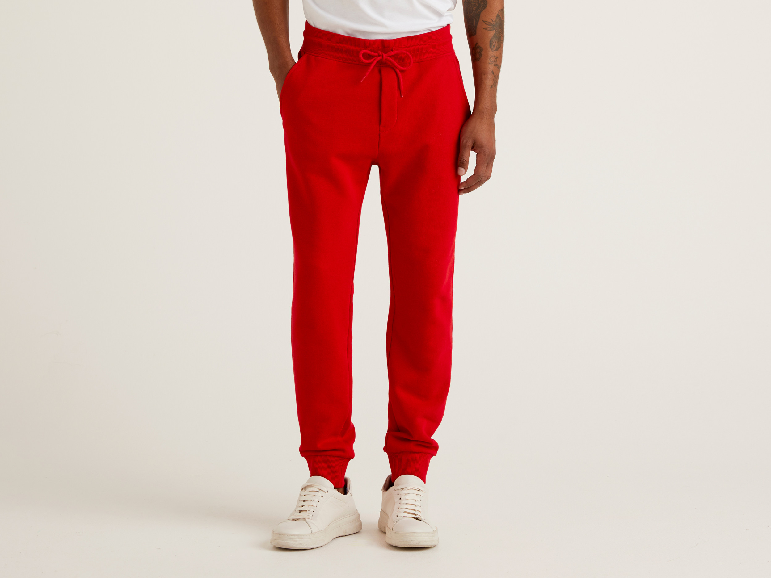 Benetton, Joggers In Felpa 100% Cotone, Rosso, Uomo Benetton, Joggers In Felpa 100% Cotone, Rosso, Uomo