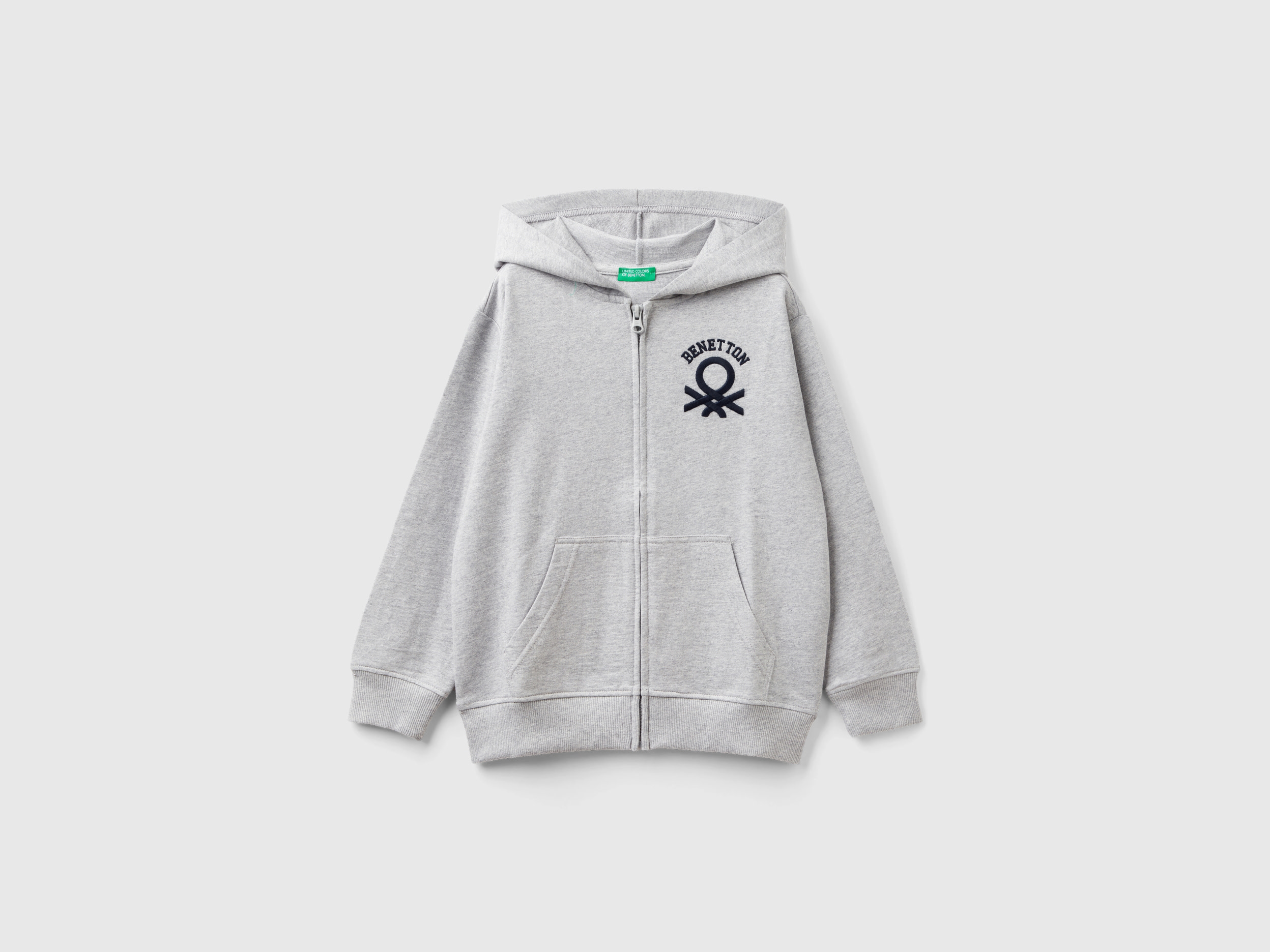 Benetton, Felpa Con Zip E Cappuccio, Grigio Chiaro, Bambini