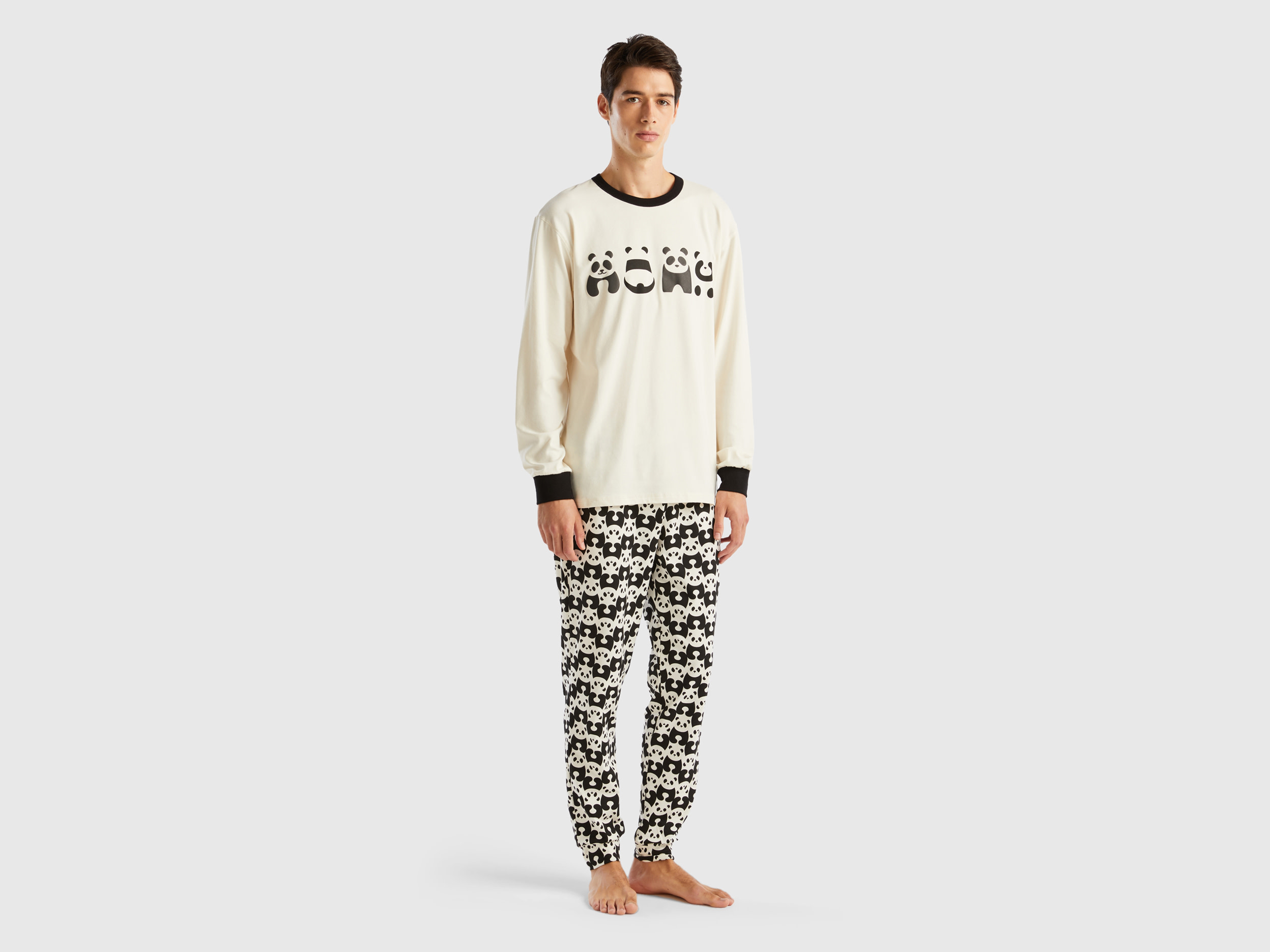 Benetton, Long Pyjamas With Panda Print, size L, Multi-color, Men
