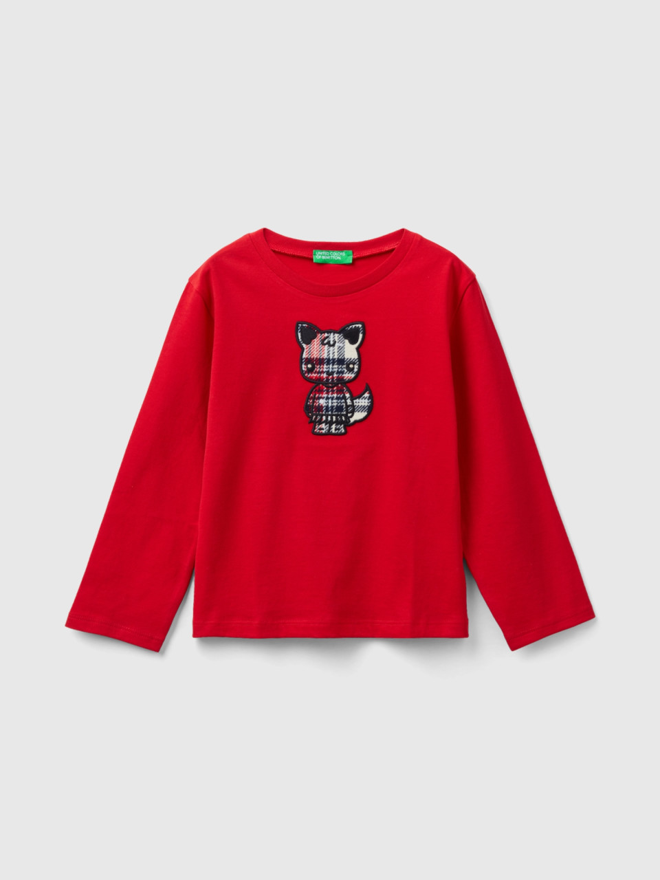 Benetton, T-shirt With Animal Embroidery, Red, Kids