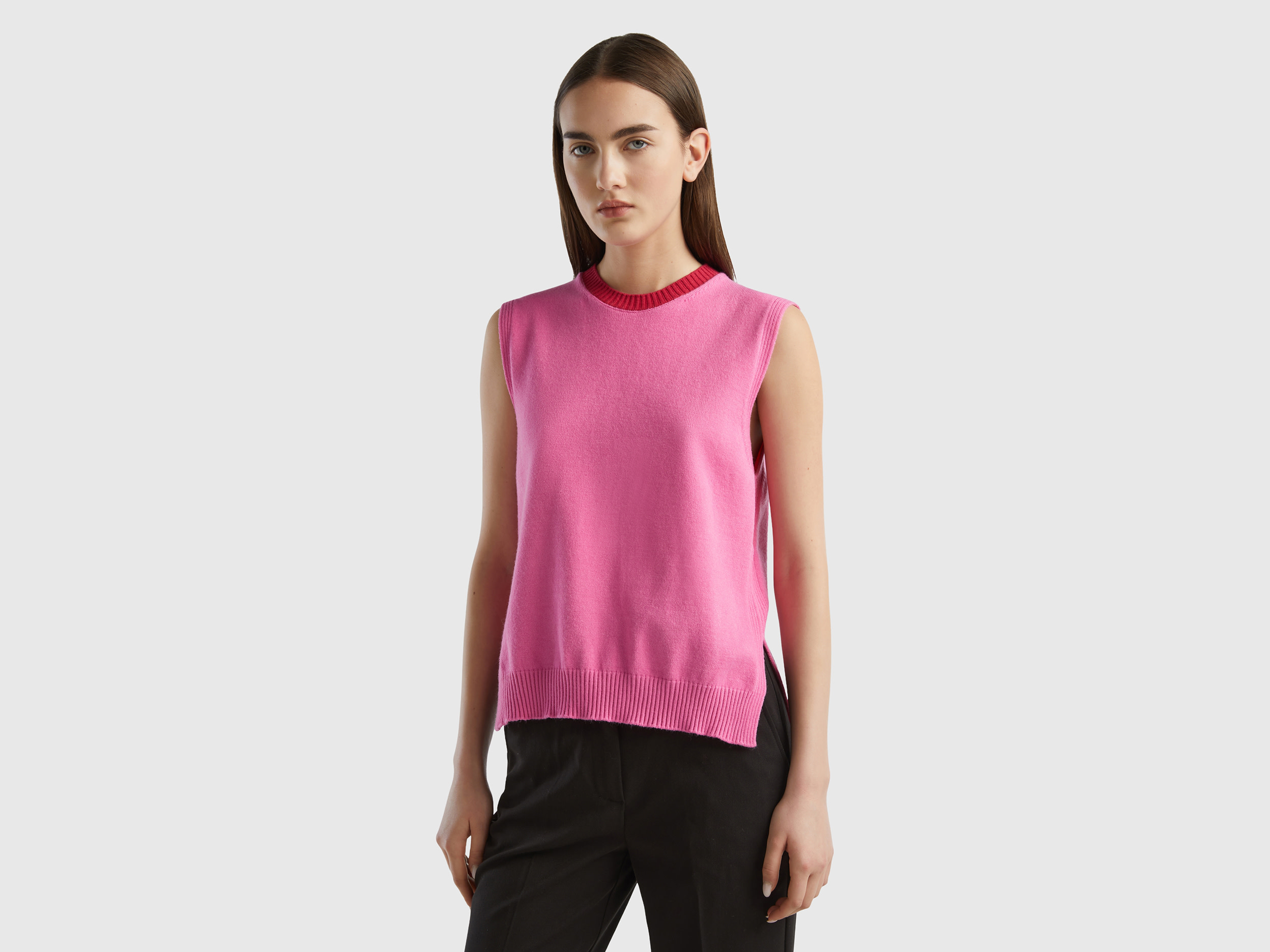 Benetton, Regular Fit Vest In Viscose Blend, size L, Pink, Women
