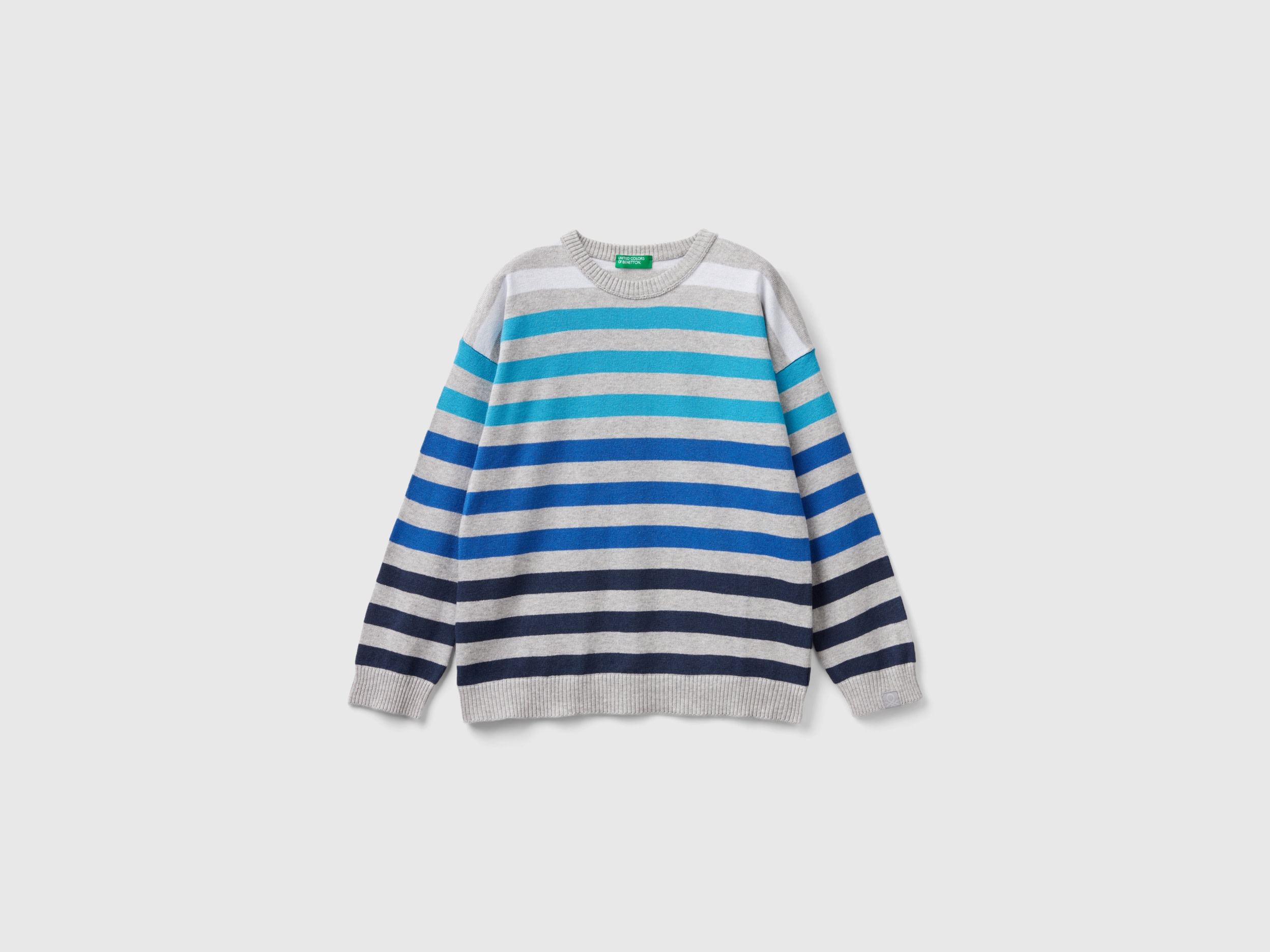 Image of Benetton, Striped Sweater, size L, Light Gray, Kids