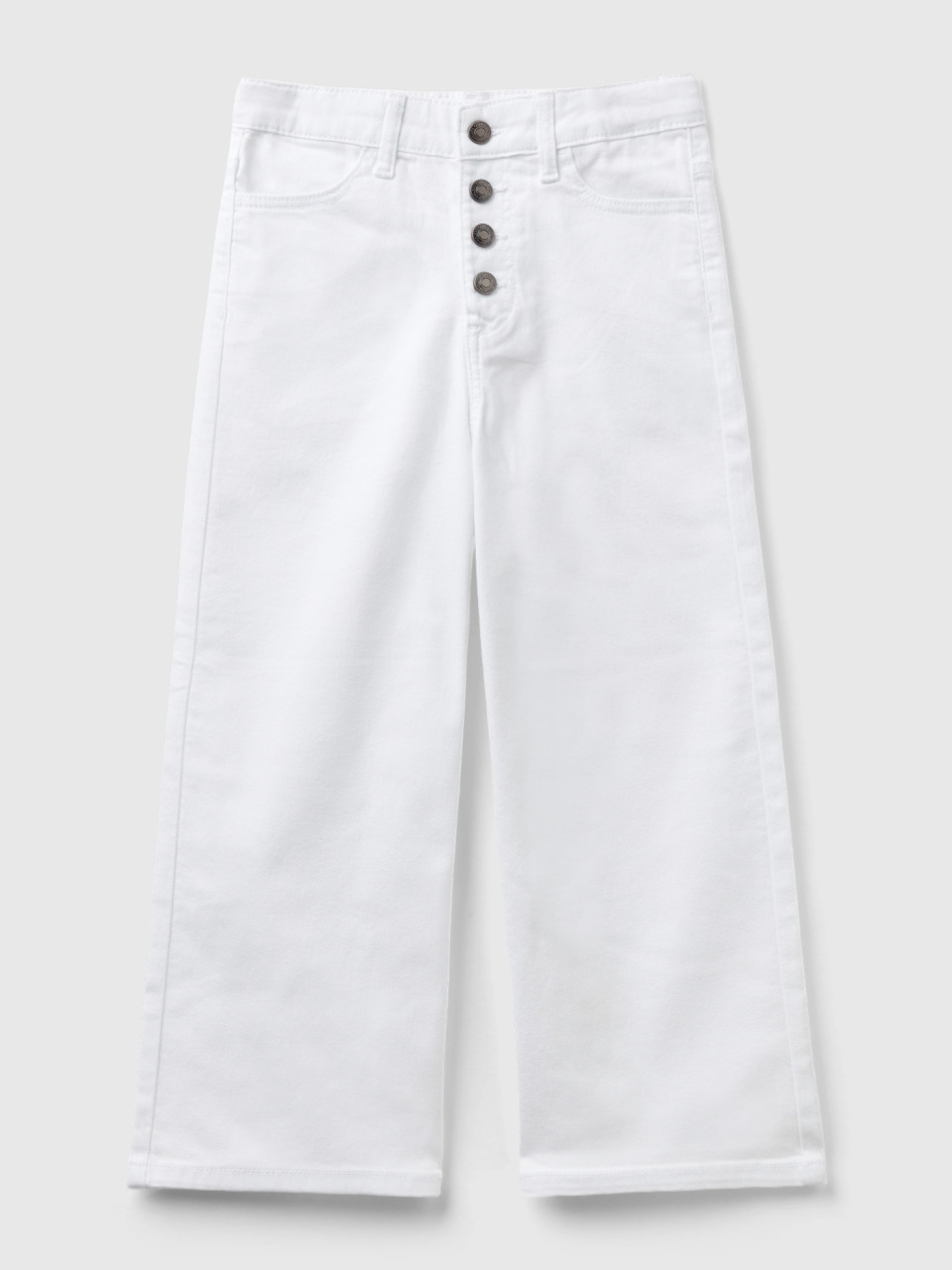 Benetton, Wide Fit High-waisted Trousers, White, Kids