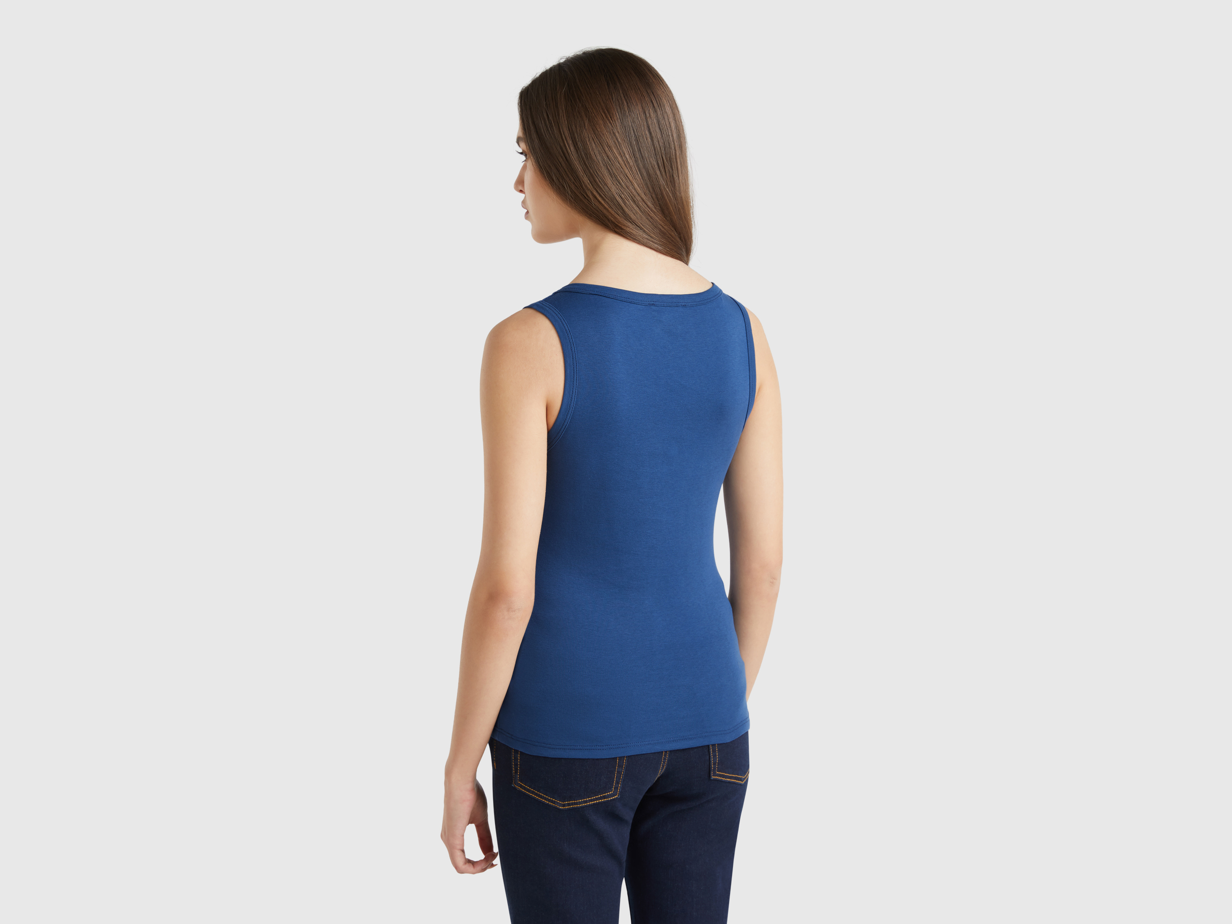 Benetton, Φανέλα Ραφ Από Αγνό Βαμβακερό, size L, Μπλε Ραφ, Γυναικεία φωτογραφία
