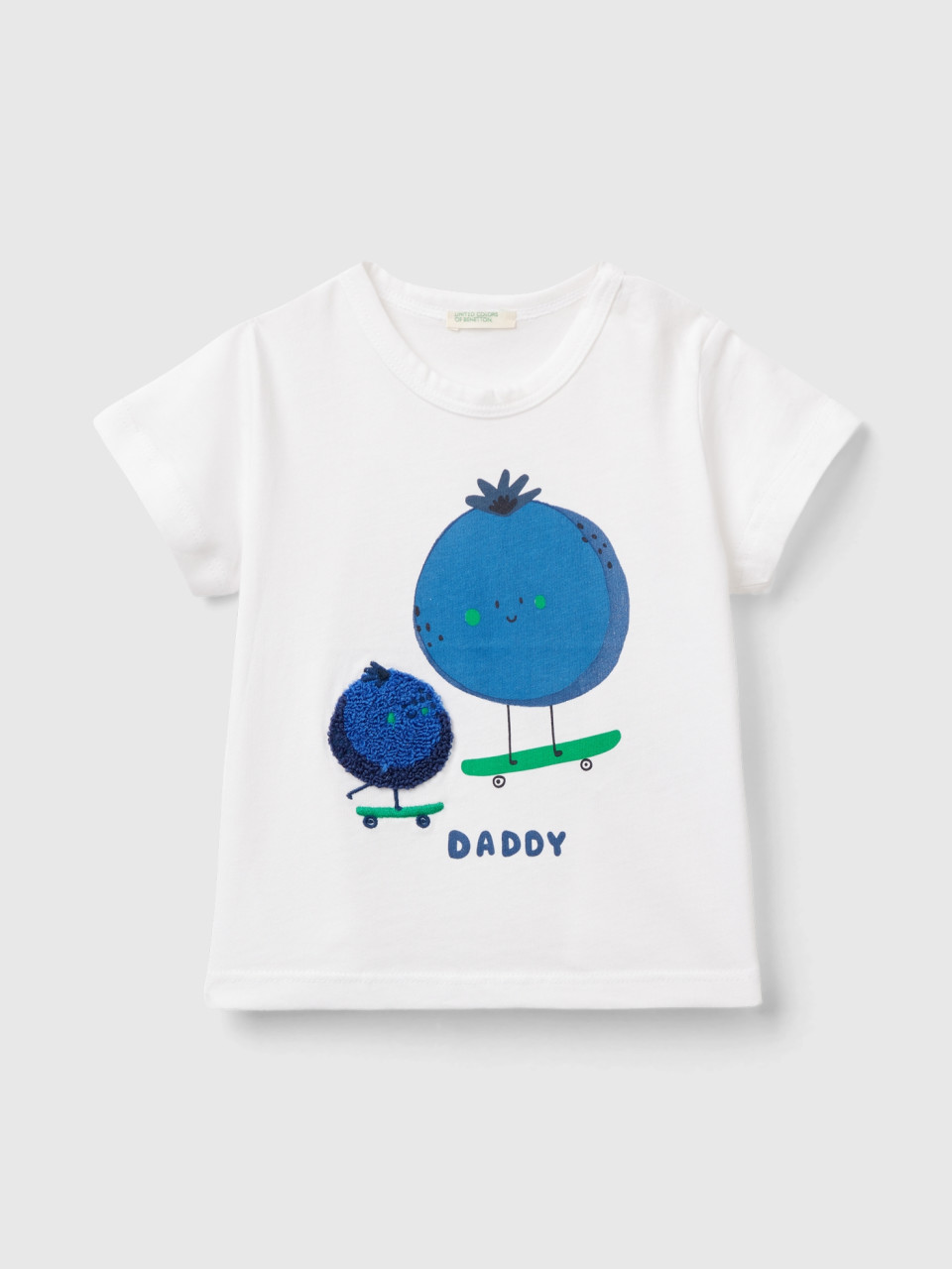 Benetton, T-shirt Mit Print Und Stickerei, Weiss, unisex