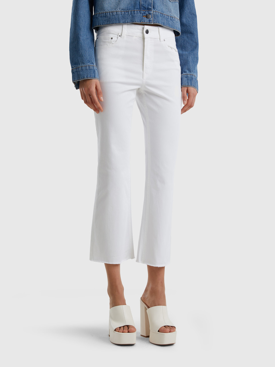 Benetton, Five-pocket Cropped Trousers, White, Women
