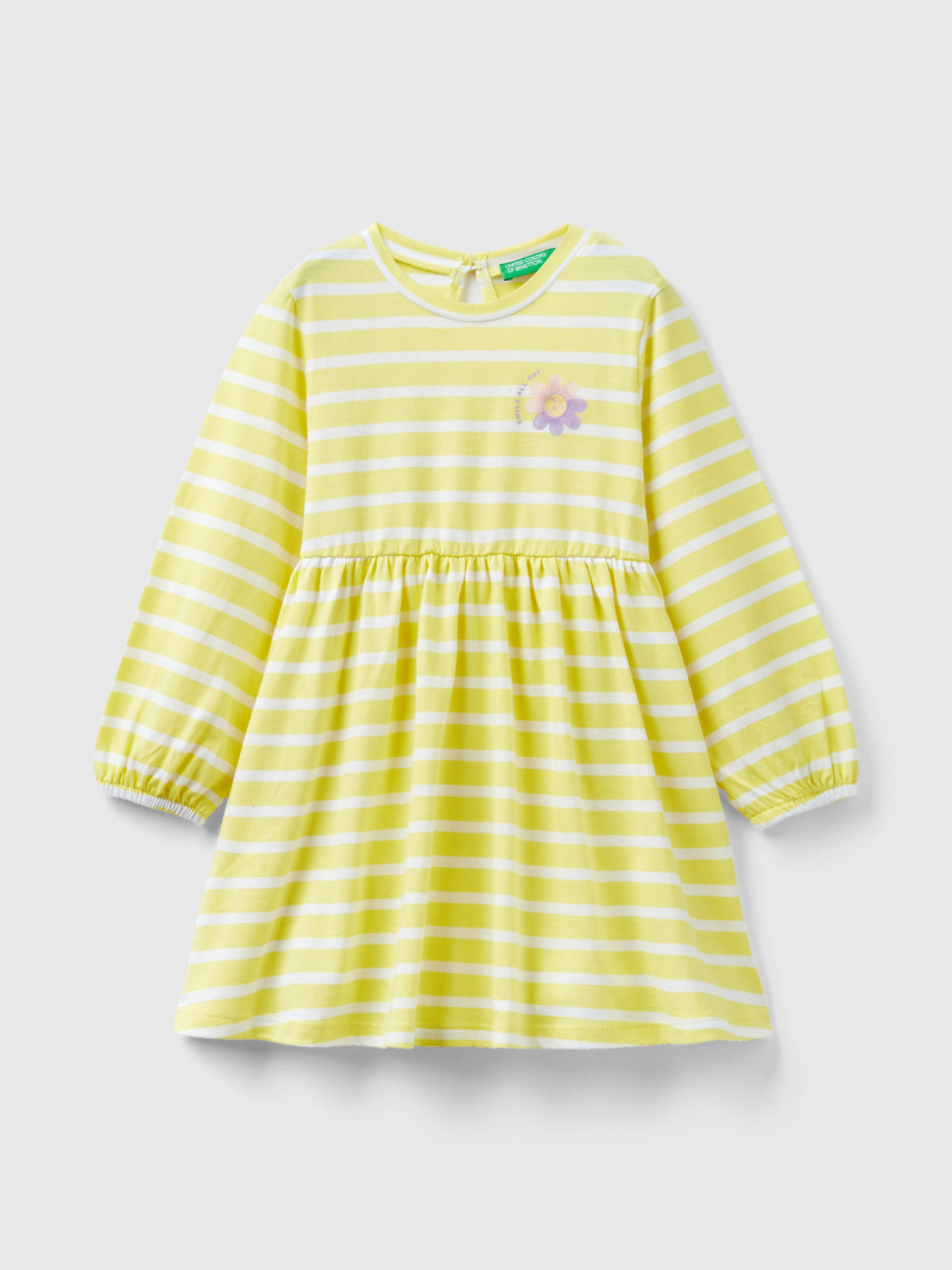 Benetton, Striped Dress In Pure Cotton, Yellow, Kids