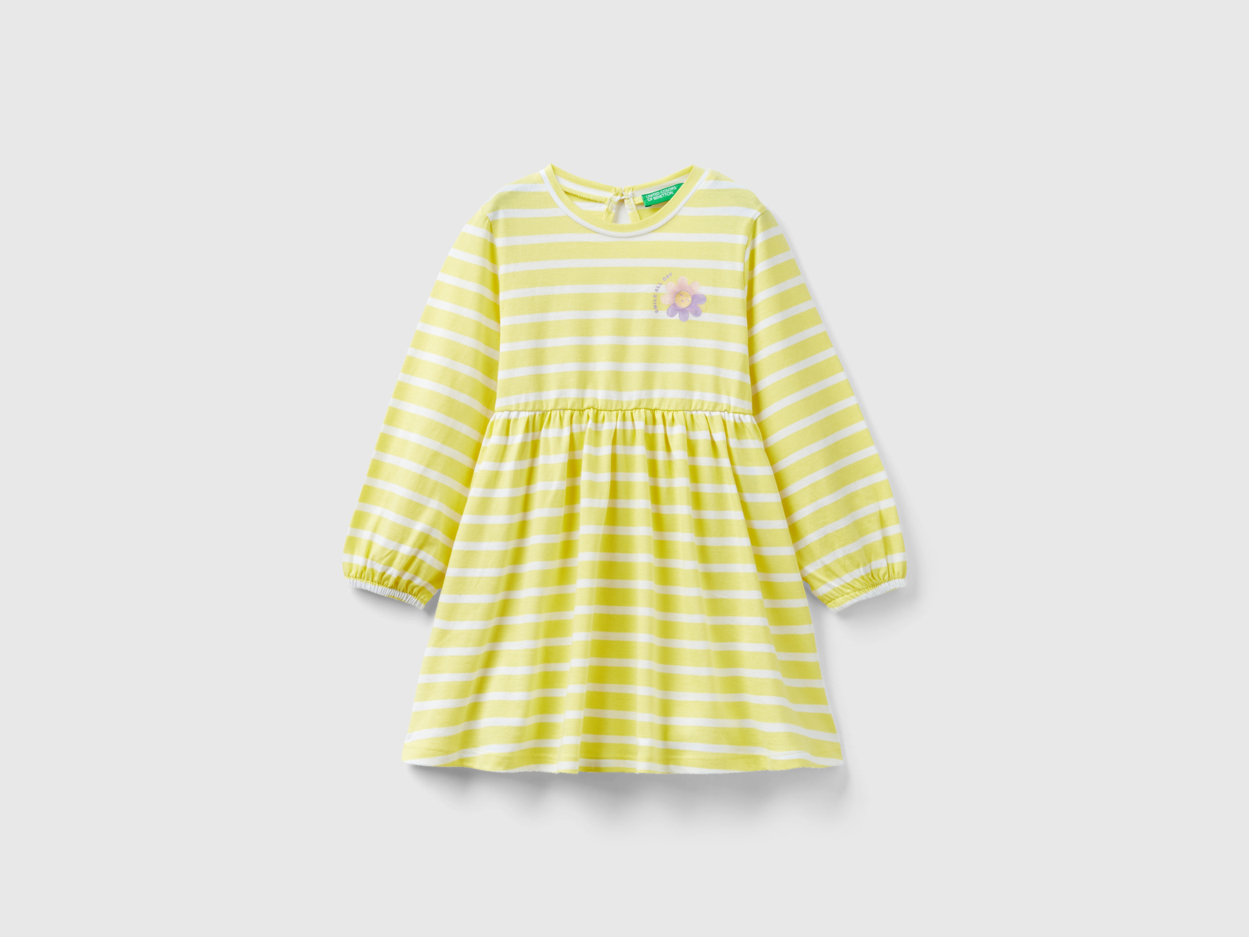 Benetton, Striped Dress In Pure Cotton, size 5-6, Yellow, Kids