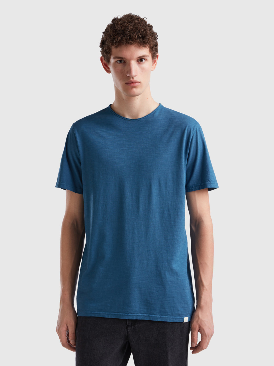 Benetton, Air Force Blue T-shirt In Slub Cotton, Air Force Blue, Men