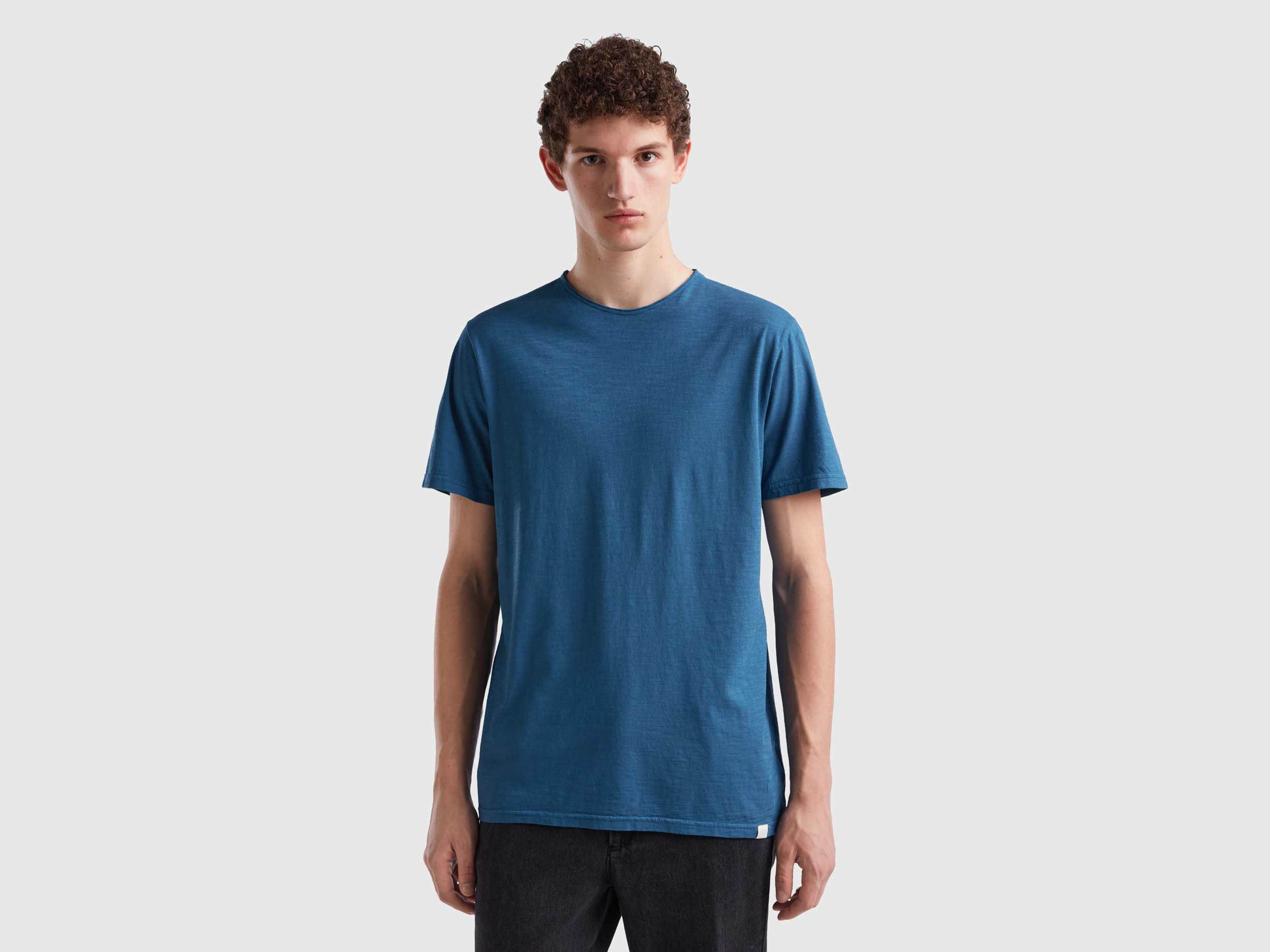 Benetton, Air Force Blue T-shirt In Slub Cotton, size S, Air Force Blue, Men