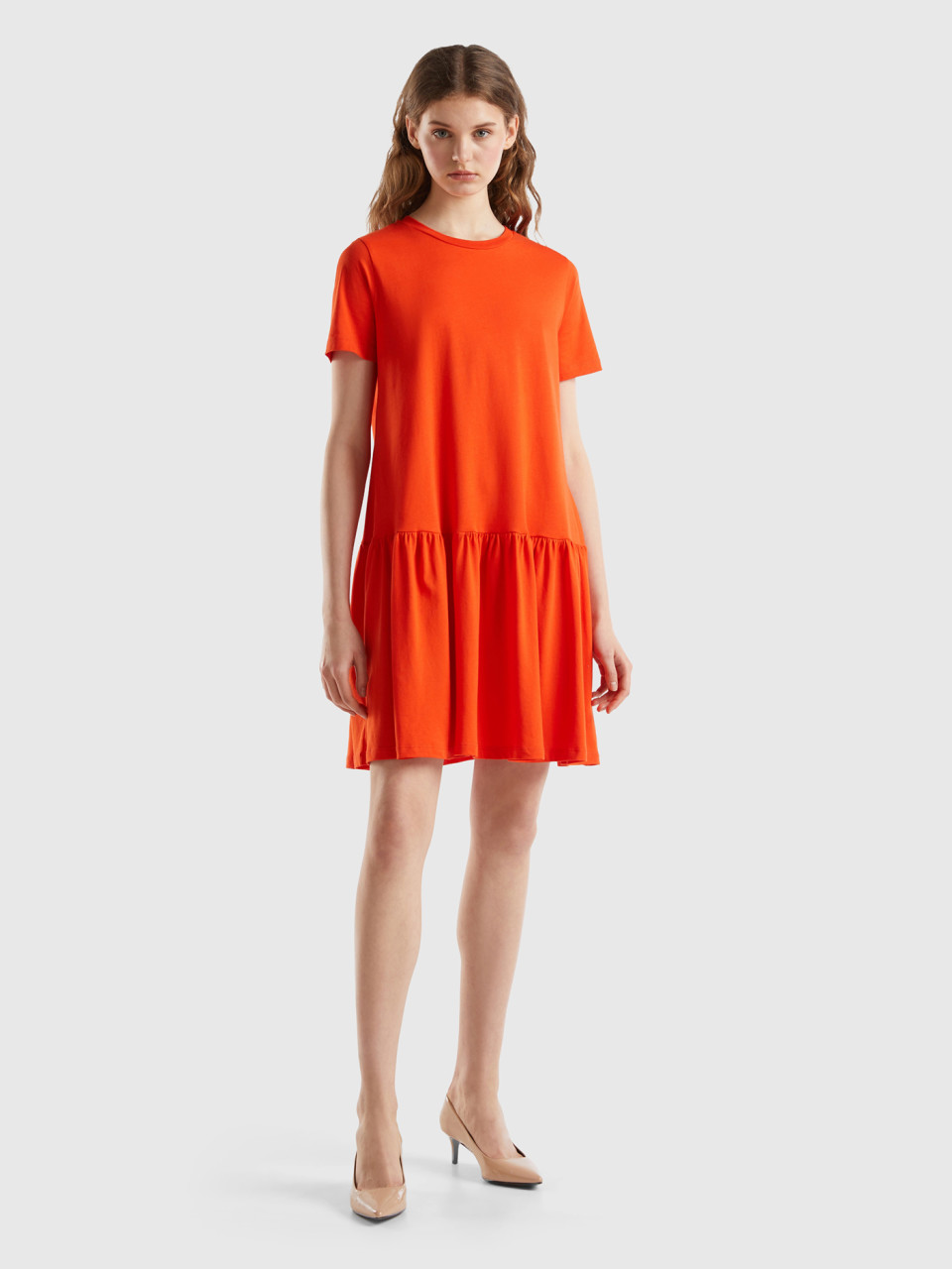 Benetton, Short Dress In Long Fiber Cotton, , Women