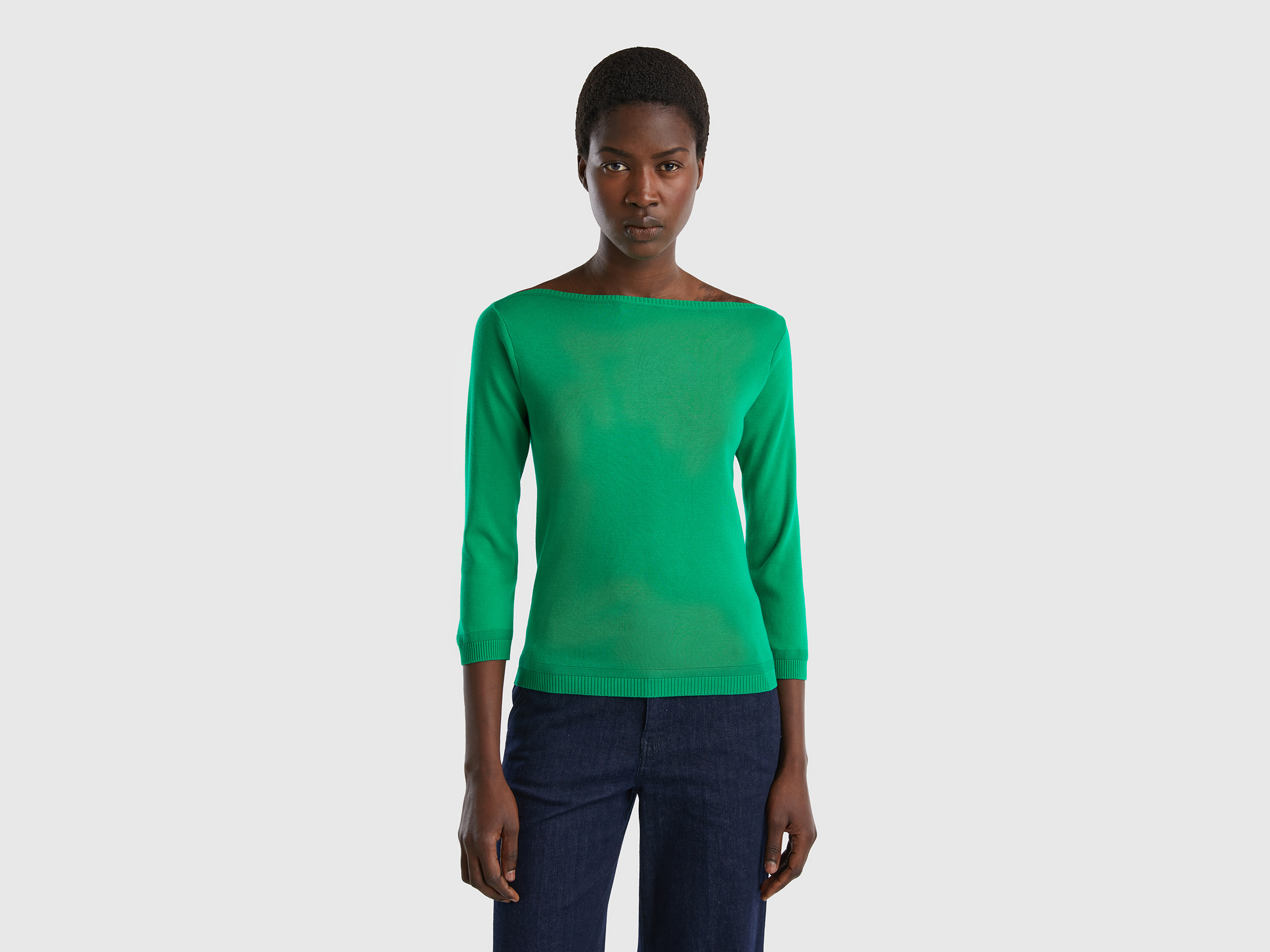 Benetton Online exclusive, 100% Cotton Boat Neck Sweater, size M, Green, Women
