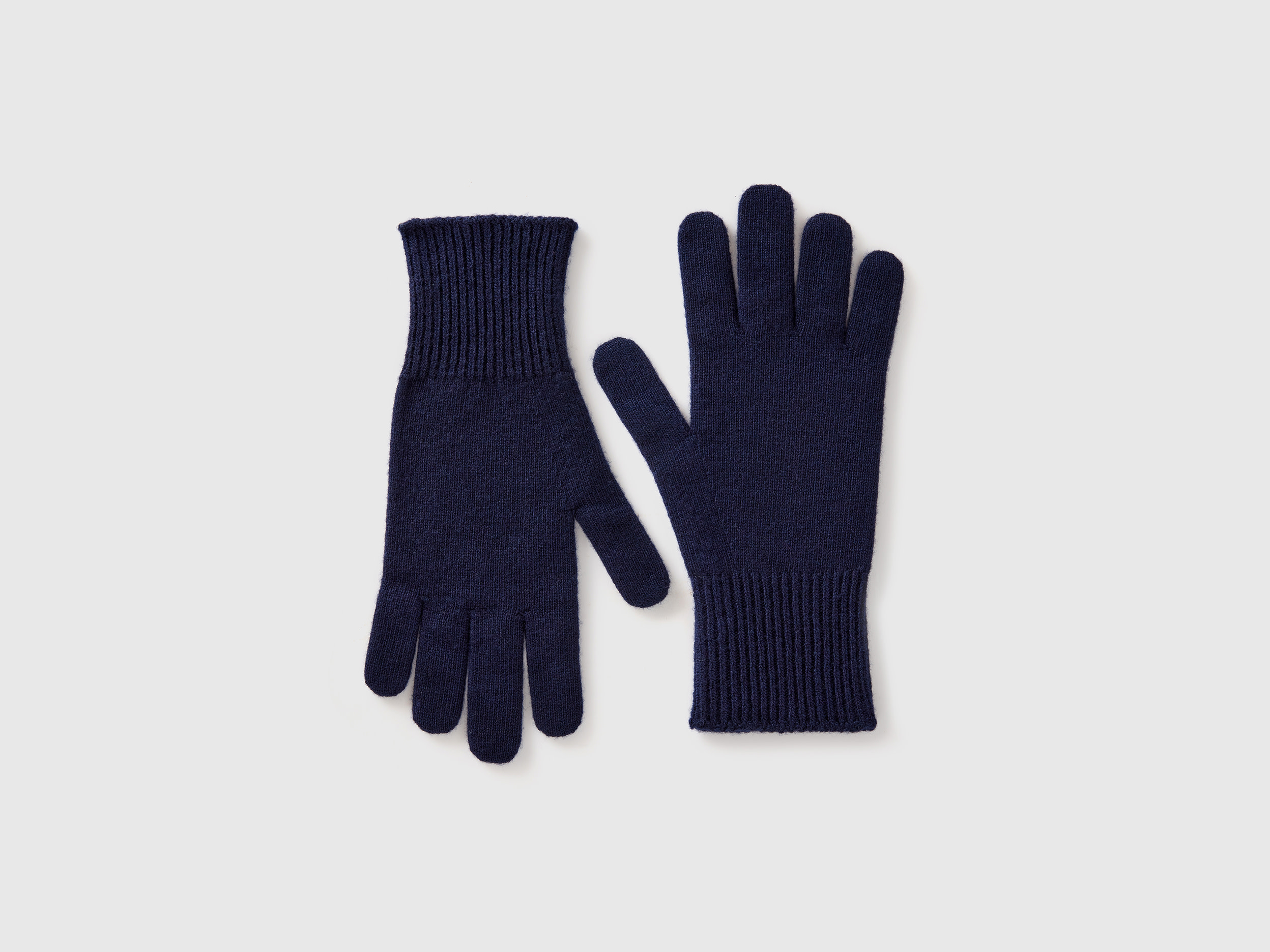 Benetton, Guanti In Pura Lana Merino, Blu Scuro, Donna