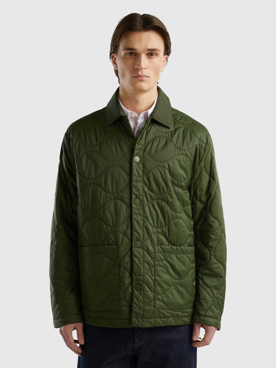 Benetton, Quilted Jacket With Collar, , Men