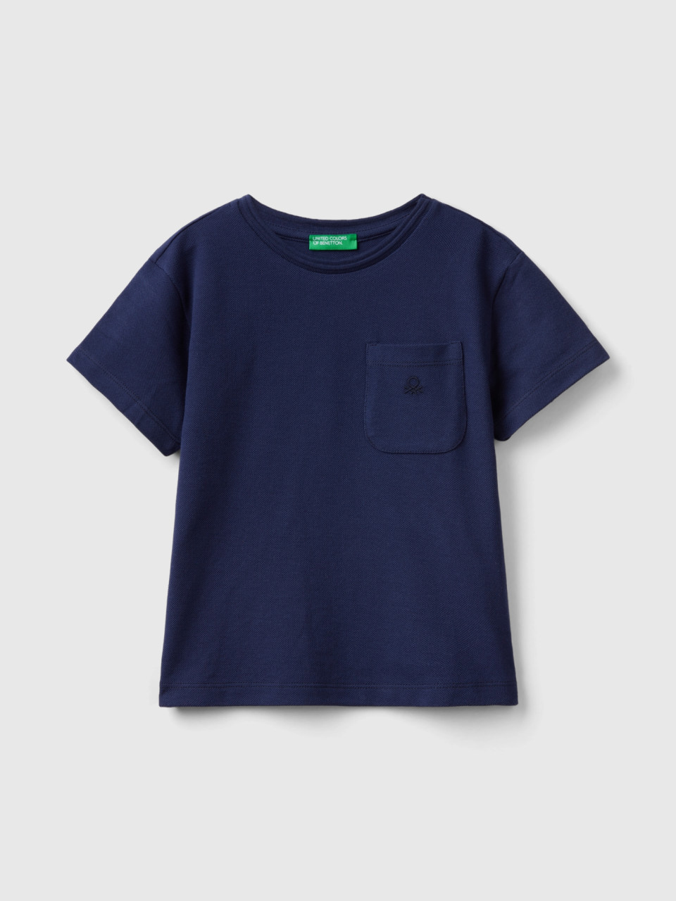Benetton, T-shirt À Petite Poche, Bleu Foncé, Enfants