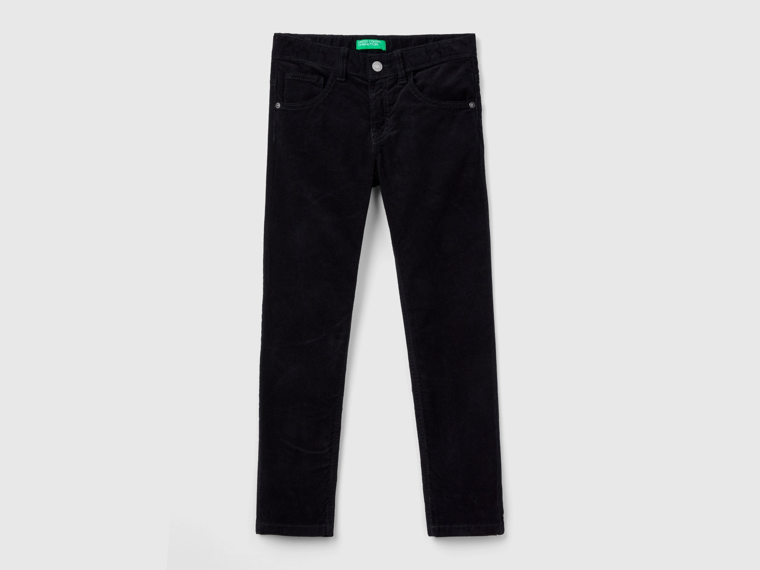 Benetton, Slim Fit Stretch Corduroy Trousers, size 3XL, Black, Kids