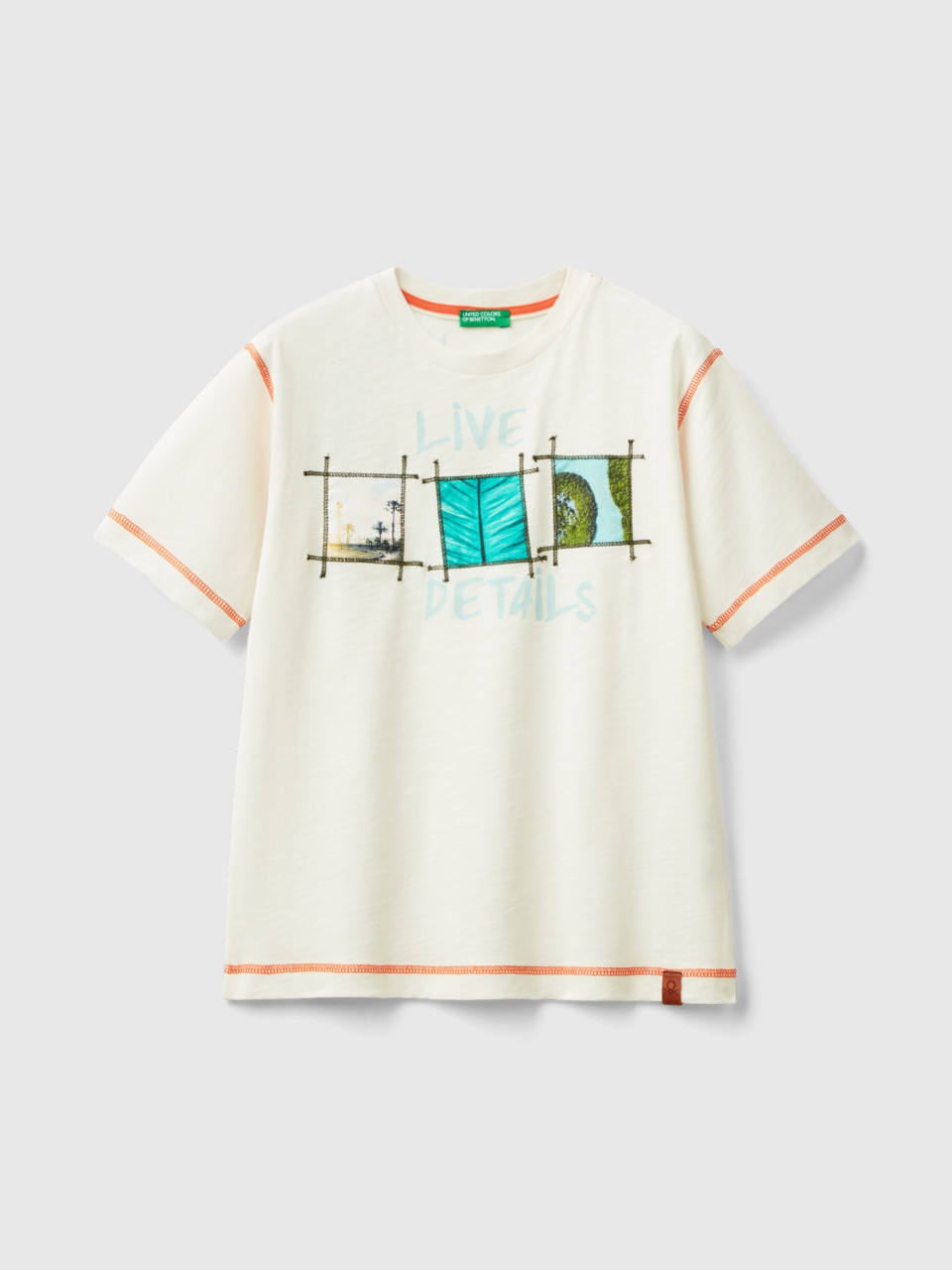 Benetton, Camiseta Con Estampado Fotográfico, Blanco Crema, Niños