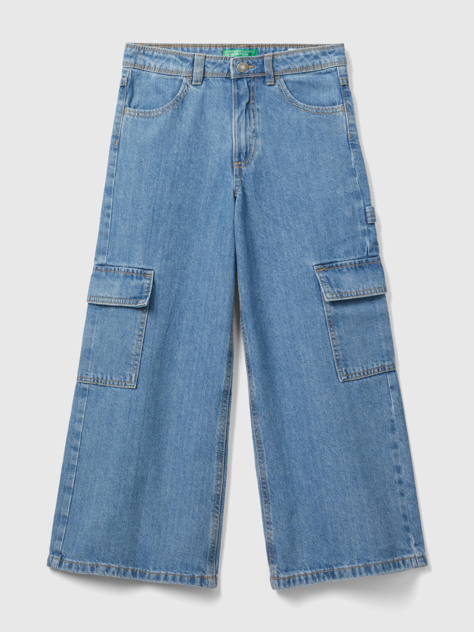 Benetton, Cargo-jeans Wide Fit, Azurblau, female