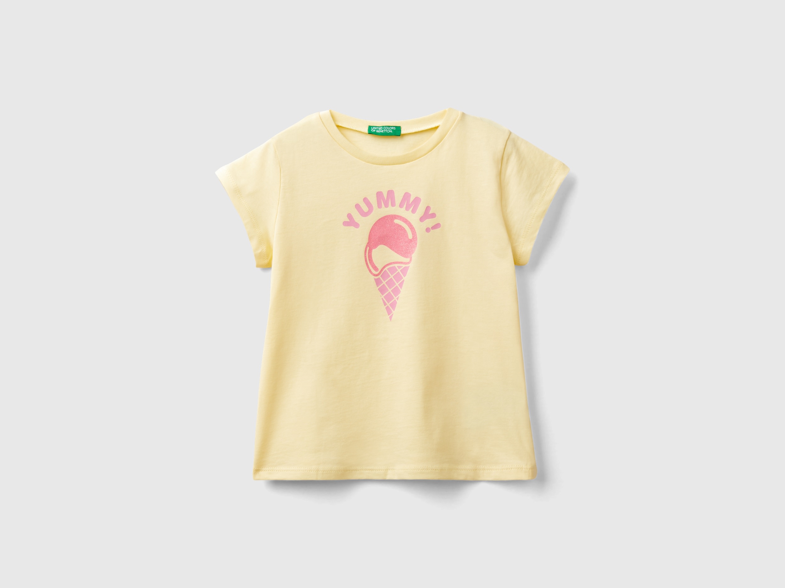 Benetton, T-shirt 100% Cotone Con Stampa, Vaniglia, Bambini