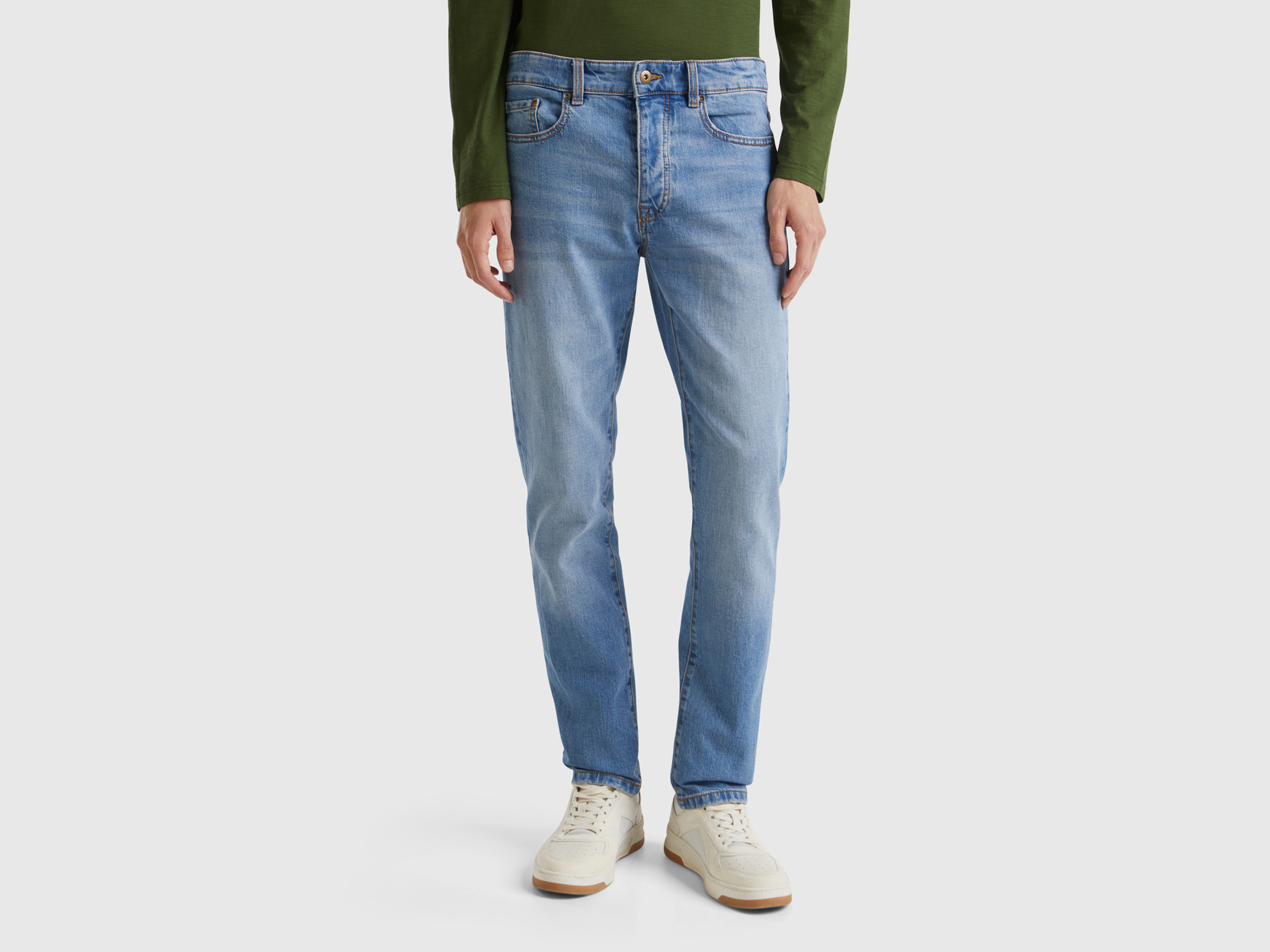 Benetton, Jeans Slim Fit Cinque Tasche, Azzurro, Uomo