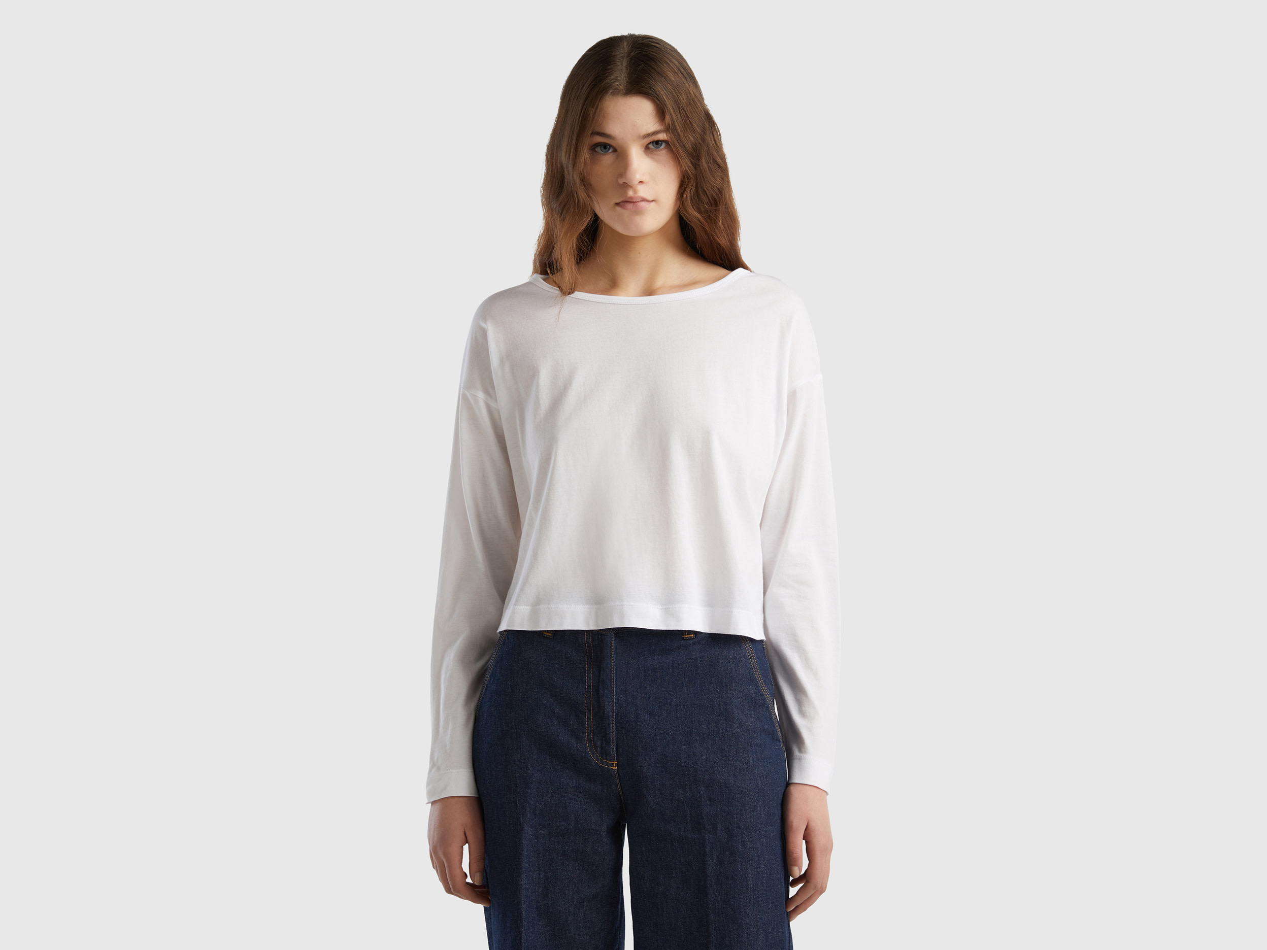 Benetton, White Long Fiber Cotton T-shirt, size XL, White, Women