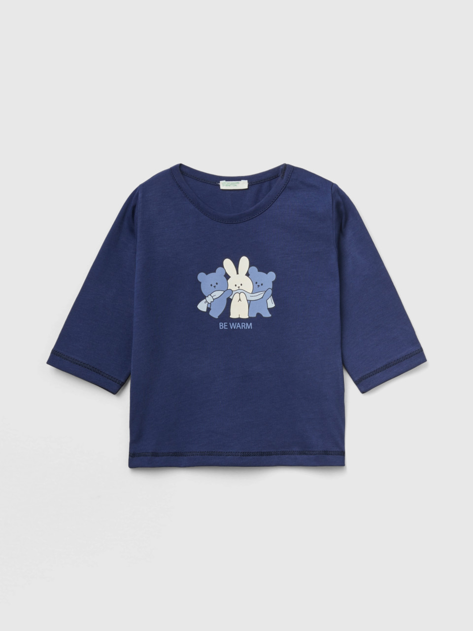 Benetton, T-shirt En Coton Bio Chaud, Bleu Foncé, Enfants