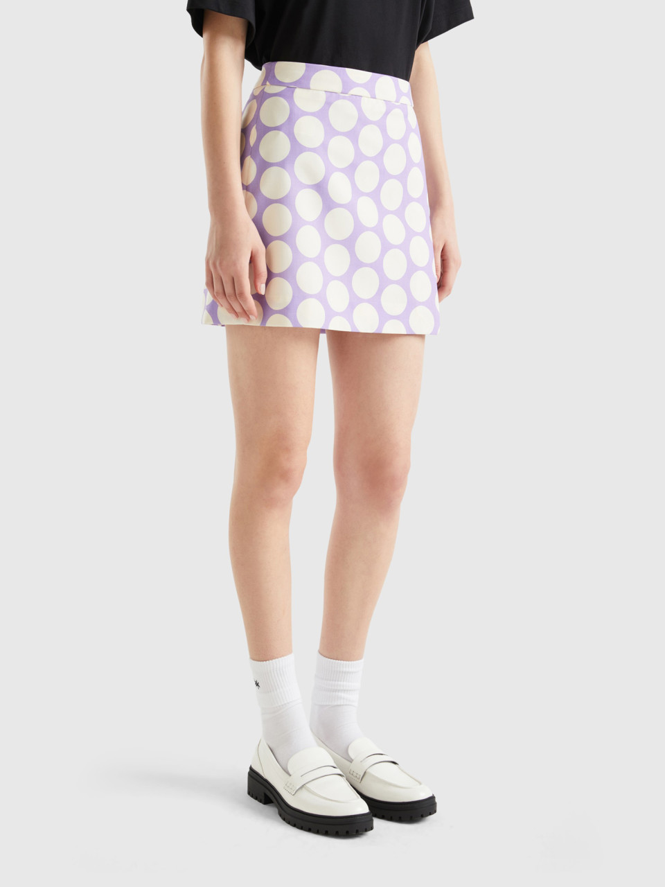 Benetton, Polka Dot Mini Skirt, Lilac, Women