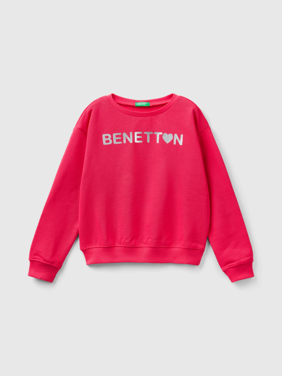 Benetton, Sudadera De 100 % Algodón Con Logotipo, Fucsia, Niños