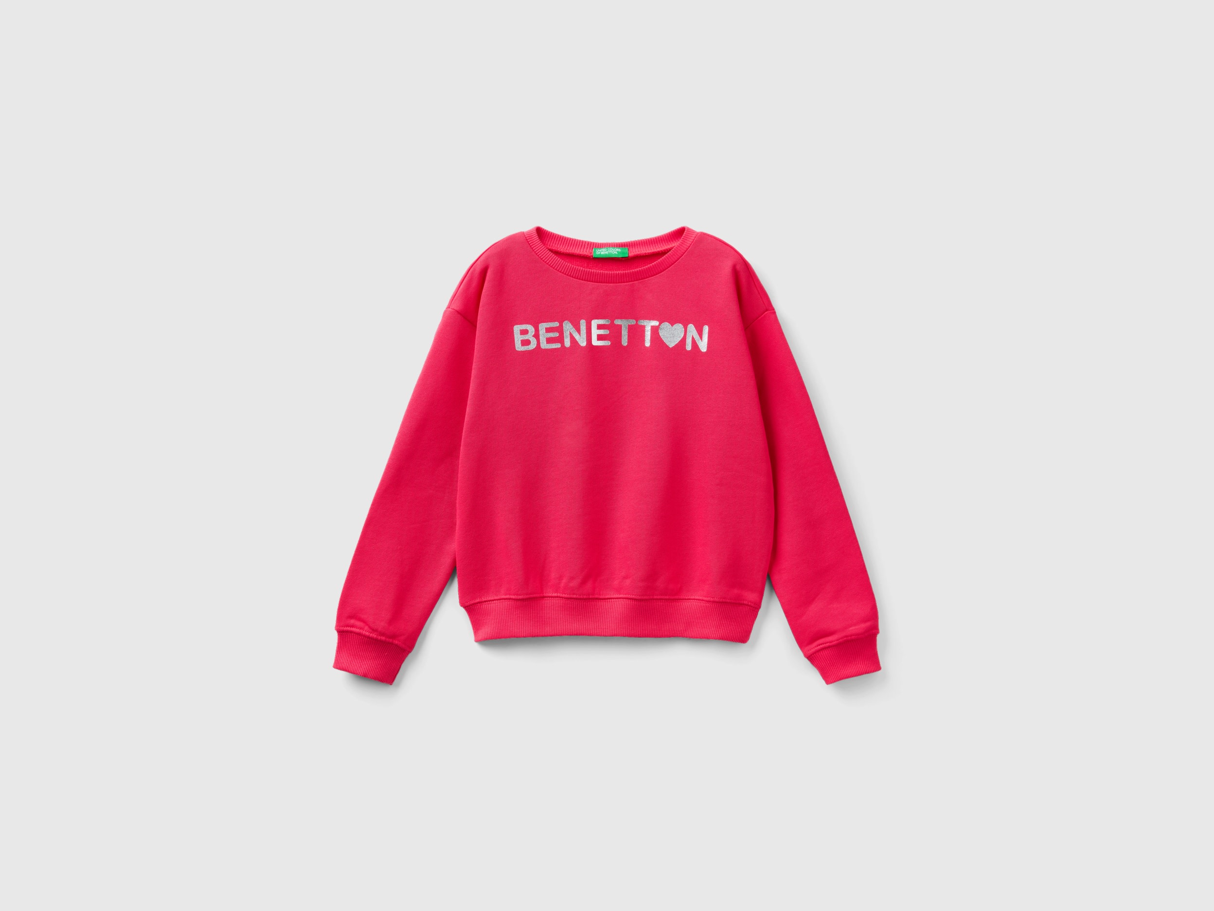 Benetton, Felpa 100% Cotone Con Logo, Fucsia, Bambini